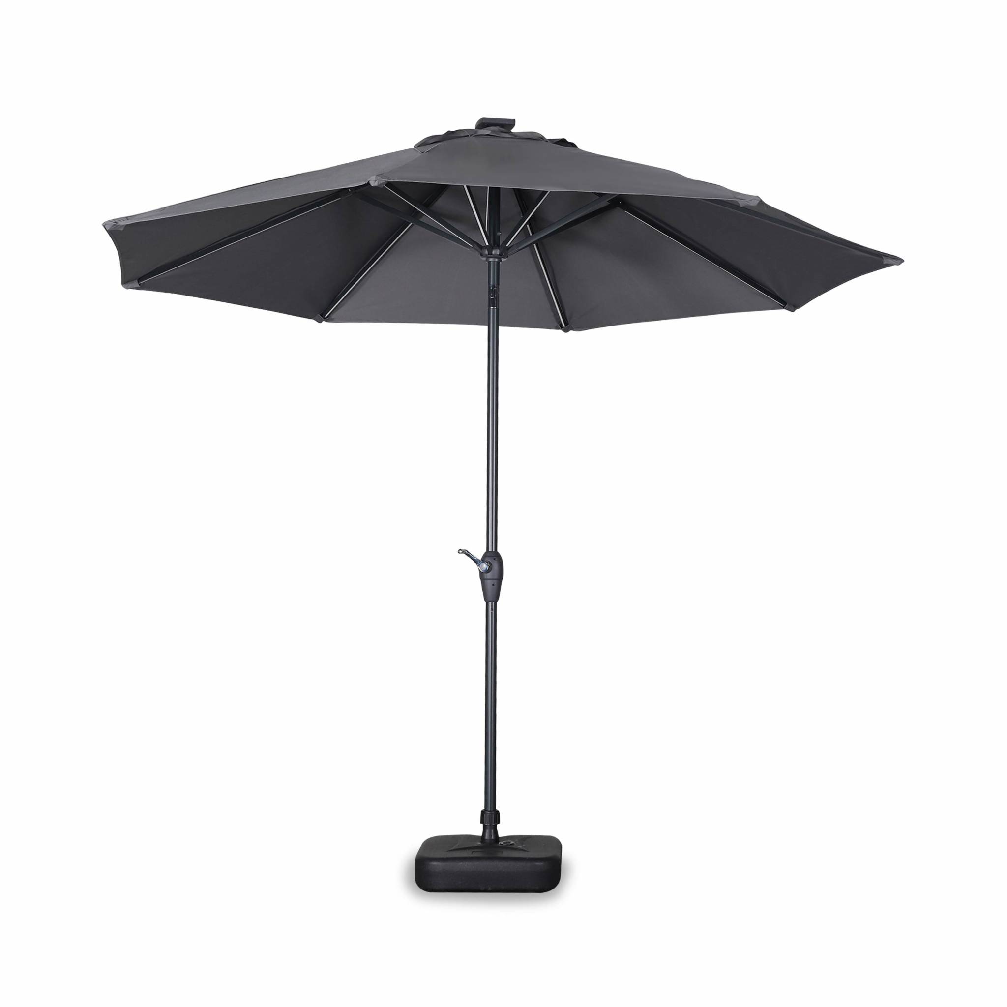 Parasol LED droit rond en aluminium gris D2,7m Parasol LED droit rond en aluminium gris D2,7m