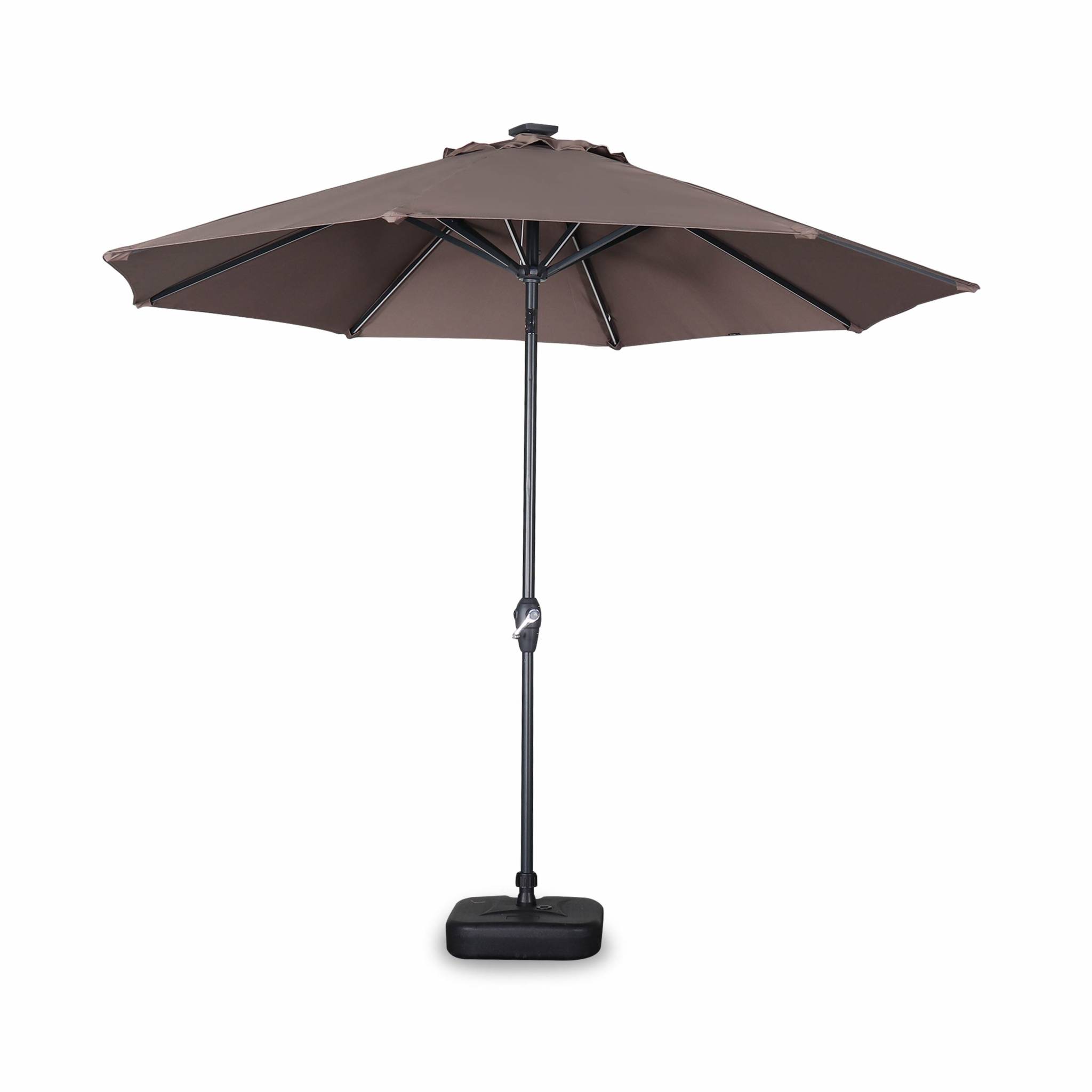 Parasol LED droit rond en aluminium taupe D2,7m (photo) Parasol LED droit rond en aluminium taupe D2,7m