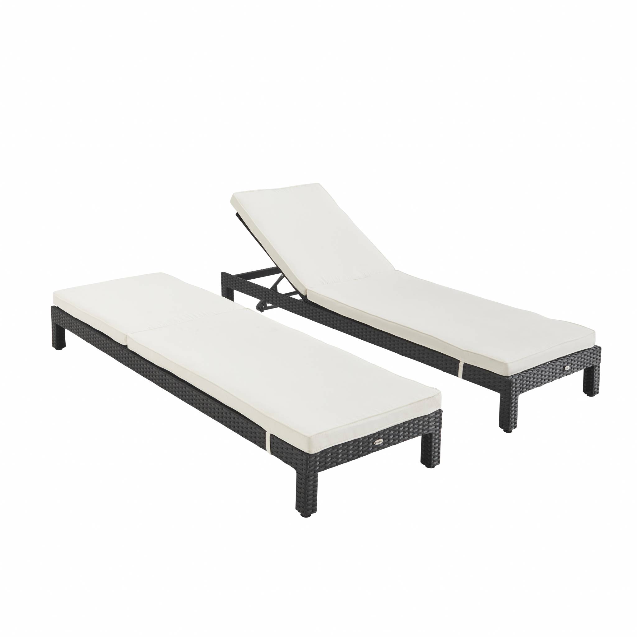 Lot de 2 bains de soleil en résine tressée noir et écru