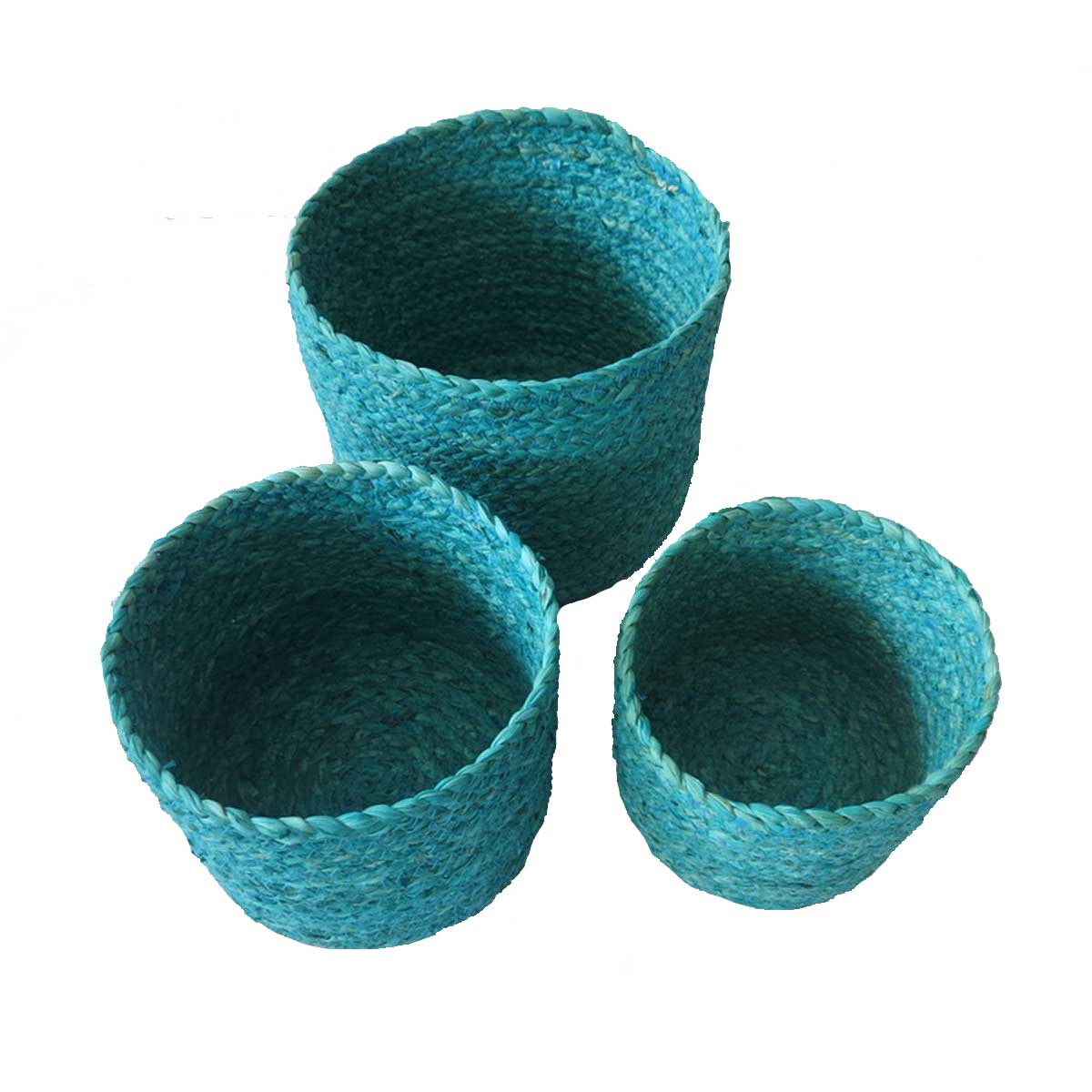 Set de 3 paniers ronds en fibre de mais turquoise