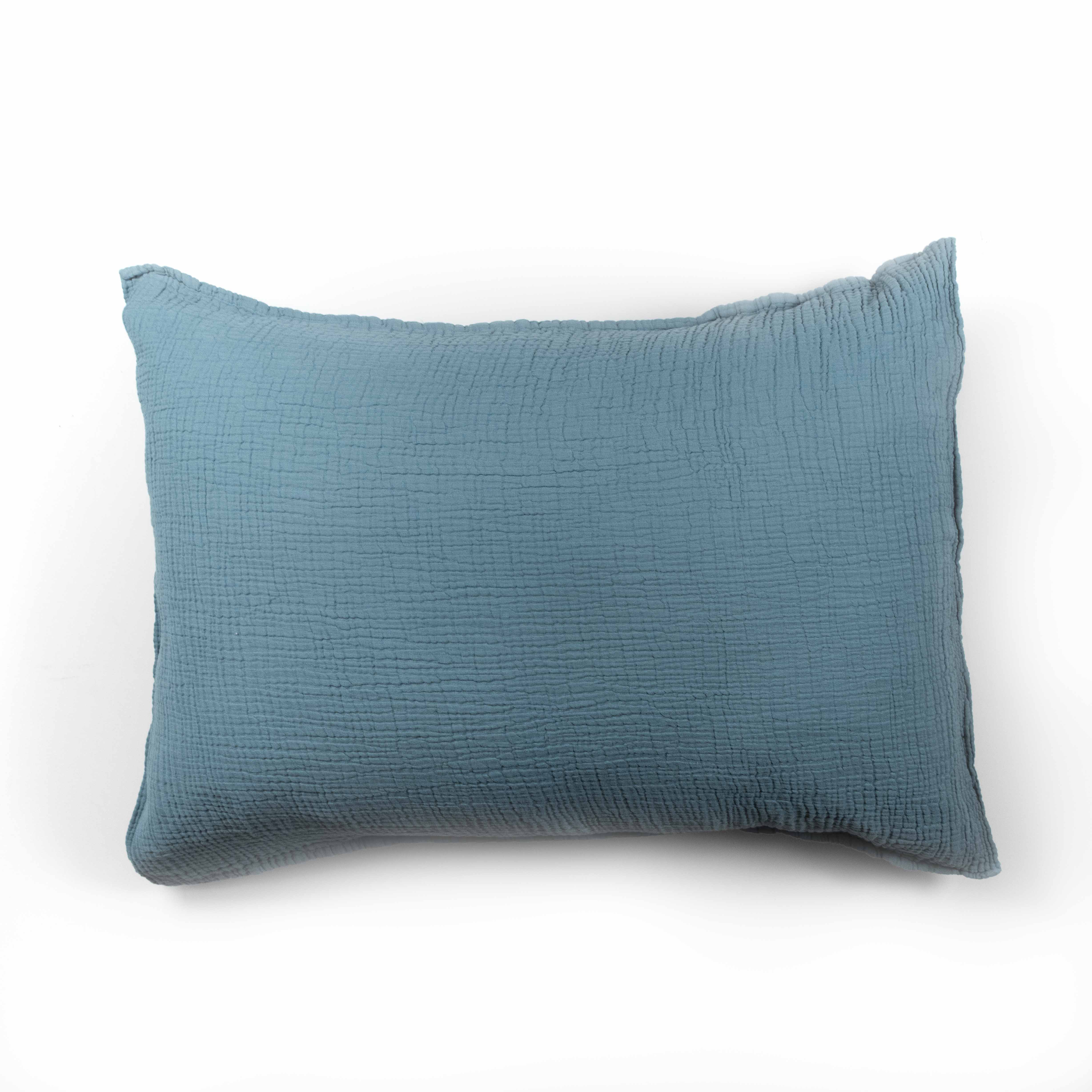 Taie d'oreiller en gaze de coton bleu fumé 50X70 CM Taie d'oreiller en gaze de coton bleu fumé 50X70 CM