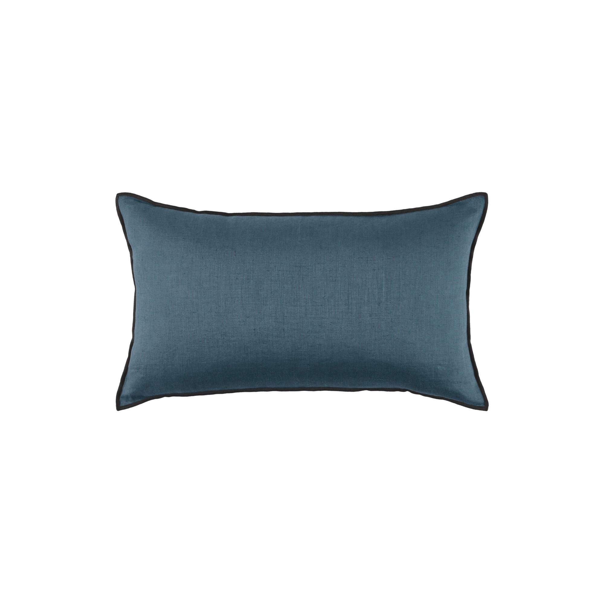 Housse de coussin 28x47 cm Bleu vert et bourdon noir en Lin CARLINA (photo) Housse de coussin 28x47 cm Bleu vert et bourdon noir en Lin CARLINA