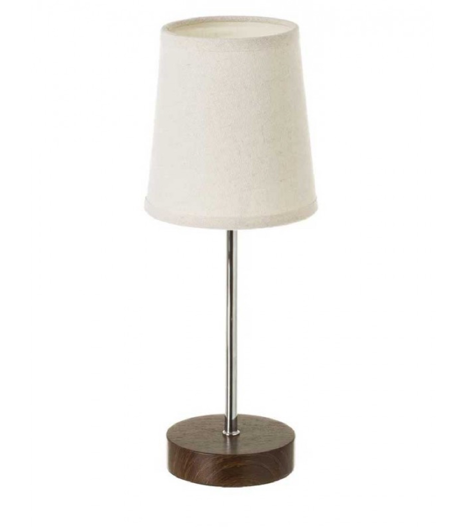Lampe à poser bois foncé métal chromé et abat-jour beige Lampe à poser bois foncé métal chromé et abat-jour beige