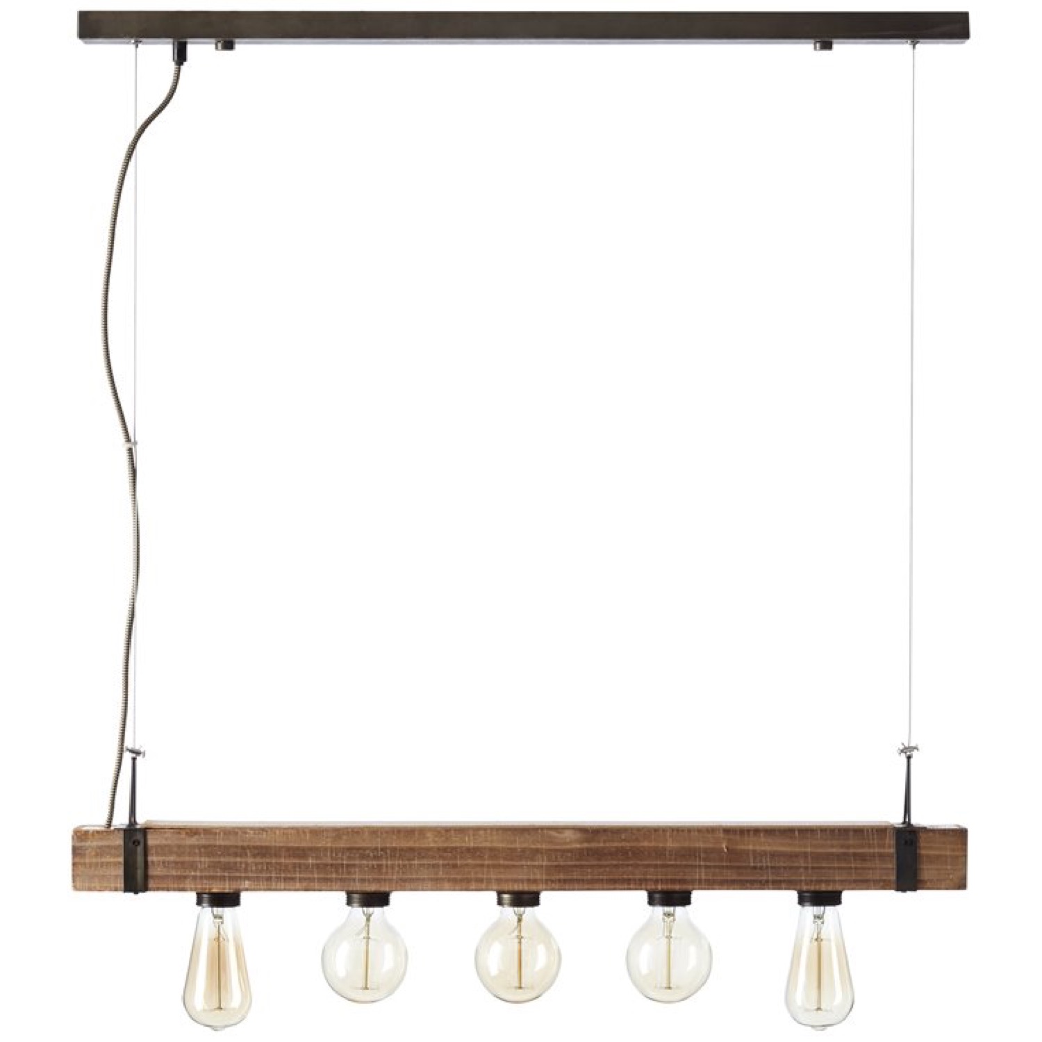 Suspension barre 5 lumières métal et bois L80cm Suspension barre 5 lumières métal et bois L80cm