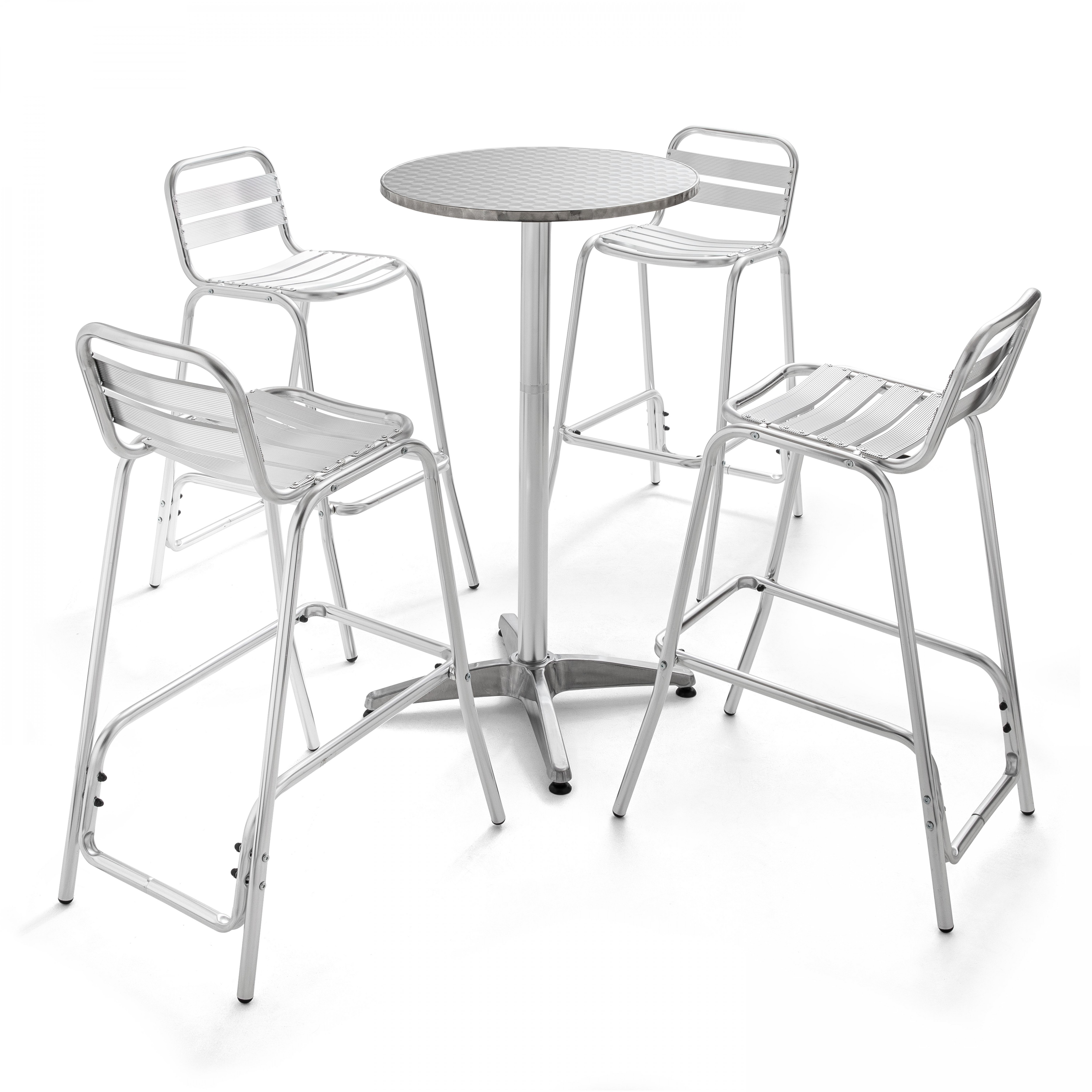 Table de jardin haute en aluminium et 4 tabourets