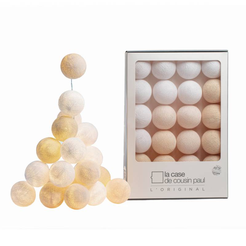 Guirlande lumineuse 20 boules blanc et beige