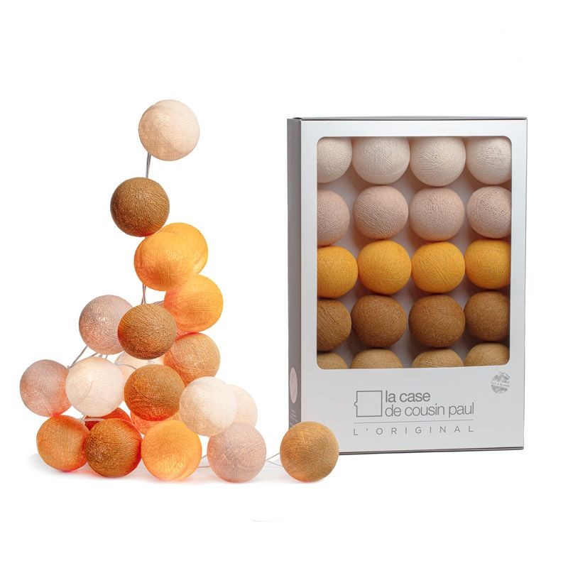Guirlande lumineuse 20 boules orange et marron