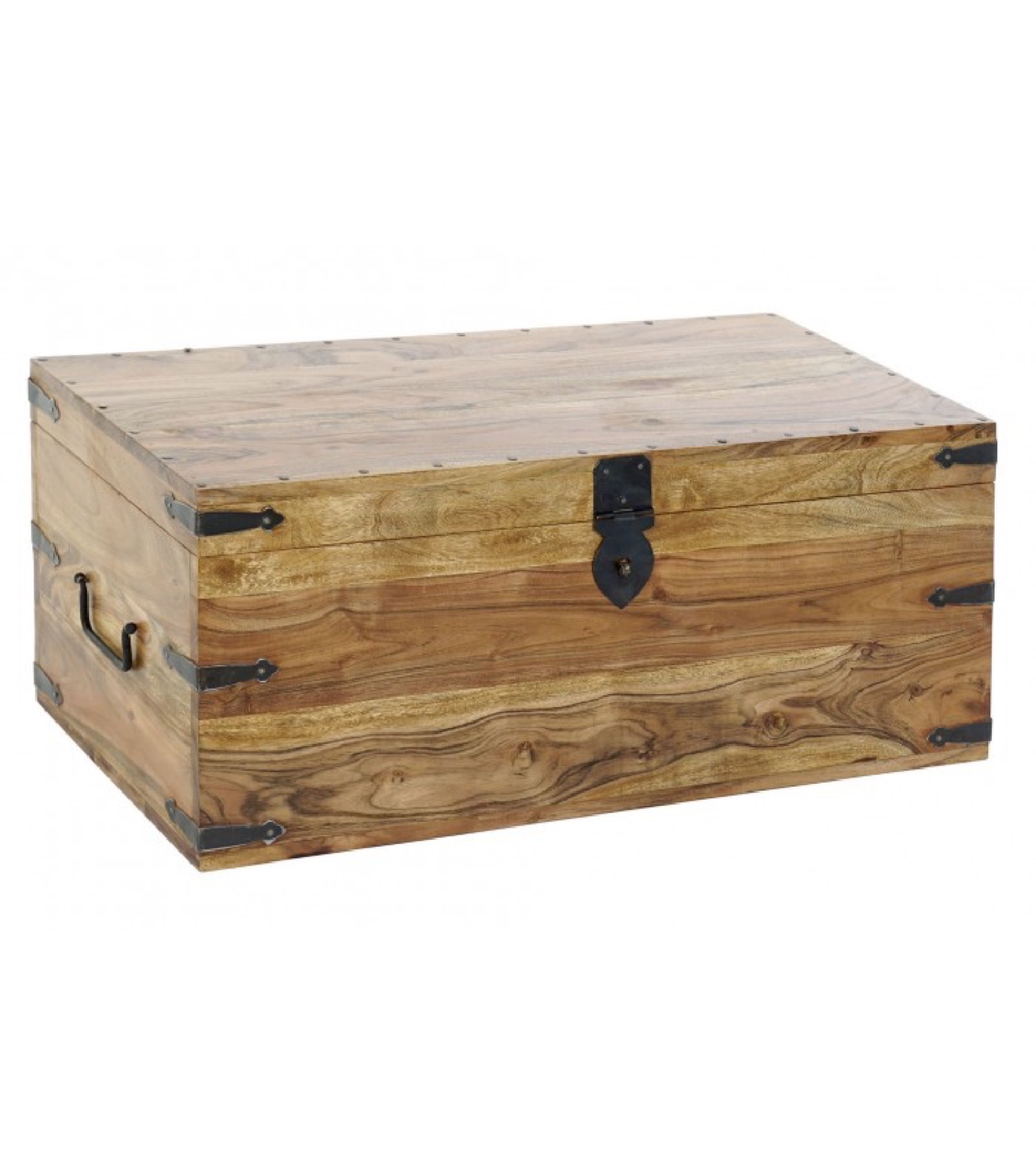 Grande malle de rangement en bois massif acacia