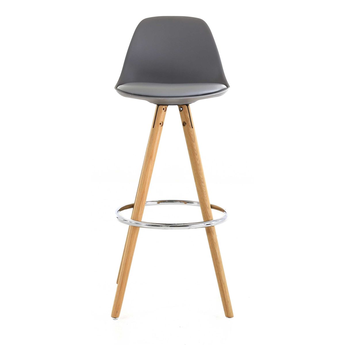 Chaise de bar grise à coque piétement chêne Chaise de bar grise à coque piétement chêne