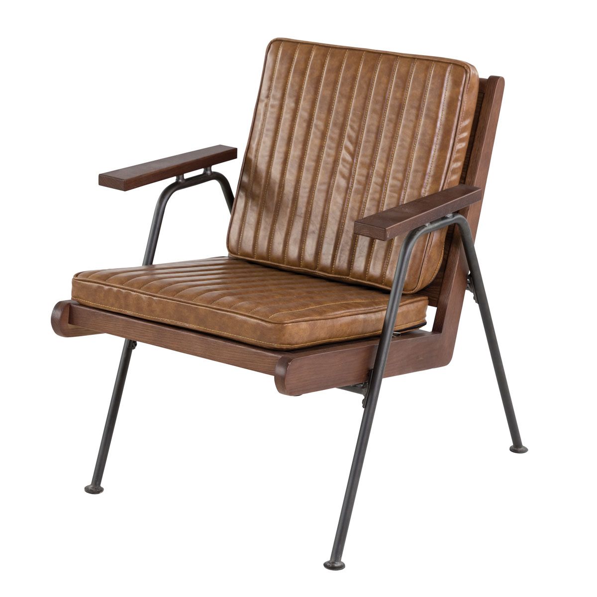 fauteuil imitation cuir métal marron