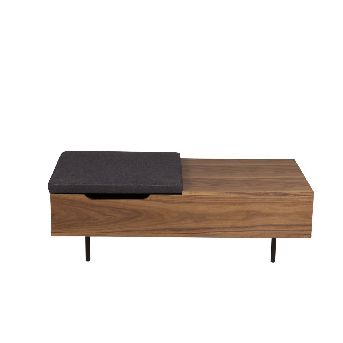 Table basse rectangulaire placage noyer, coffre intÃ©grÃ©
