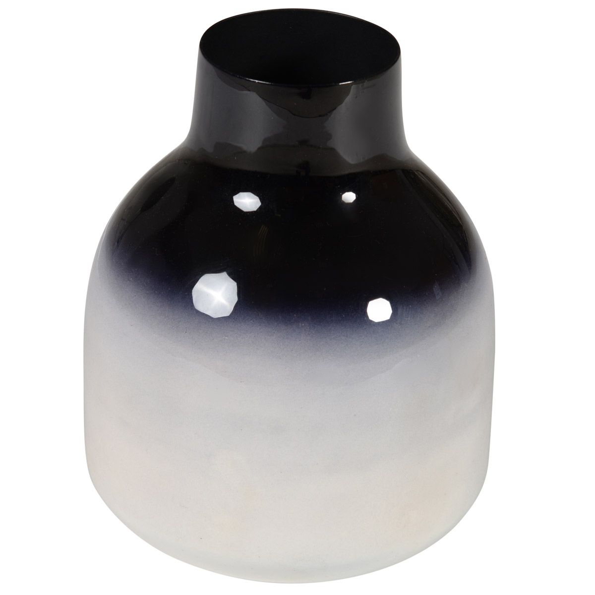 Vase déco moderne fer émaillé bicolore noir et blanc h23,5 cm