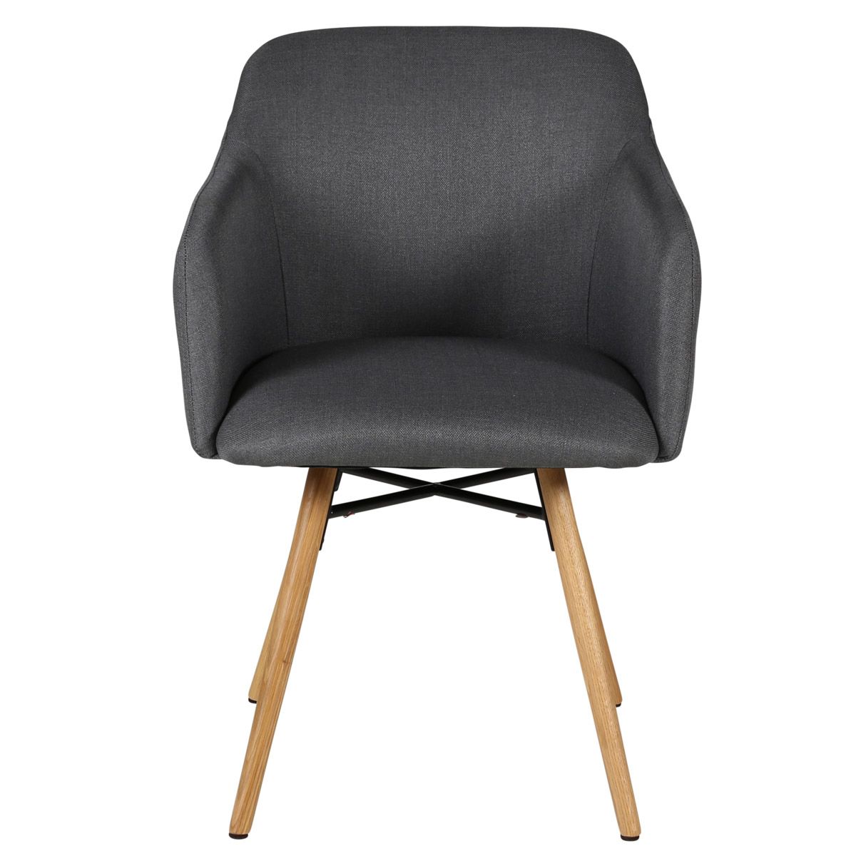 Chaise accoudoirs gris foncé en tissu pieds chêne naturel May (photo) Chaise accoudoirs gris foncé en tissu pieds chêne naturel May