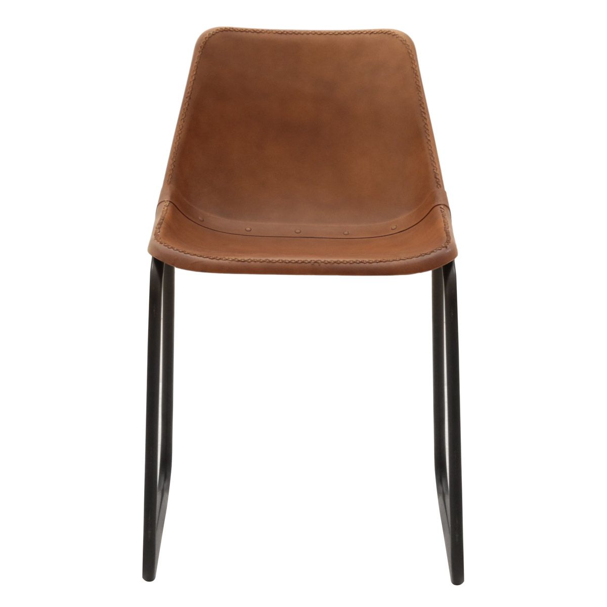 Chaise cuir véritable marron et pieds luge métal Chaise cuir véritable marron et pieds luge métal