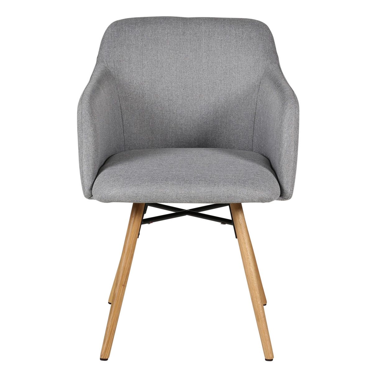 Chaise accoudoirs gris clair en tissu pieds chêne naturel May (photo) Chaise accoudoirs gris clair en tissu pieds chêne naturel May
