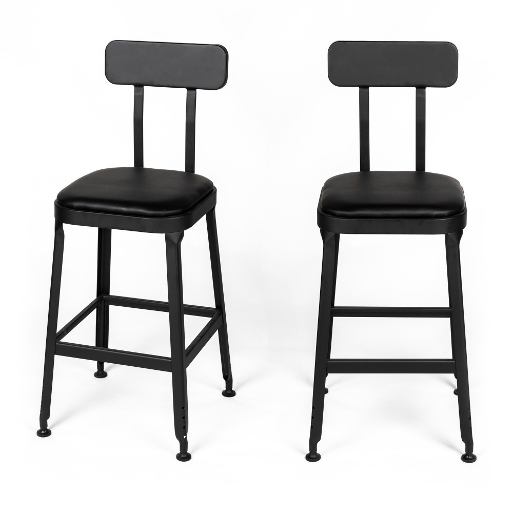 2 chaises de bar métal et simili 63cm noir (photo) 2 chaises de bar métal et simili 63cm noir