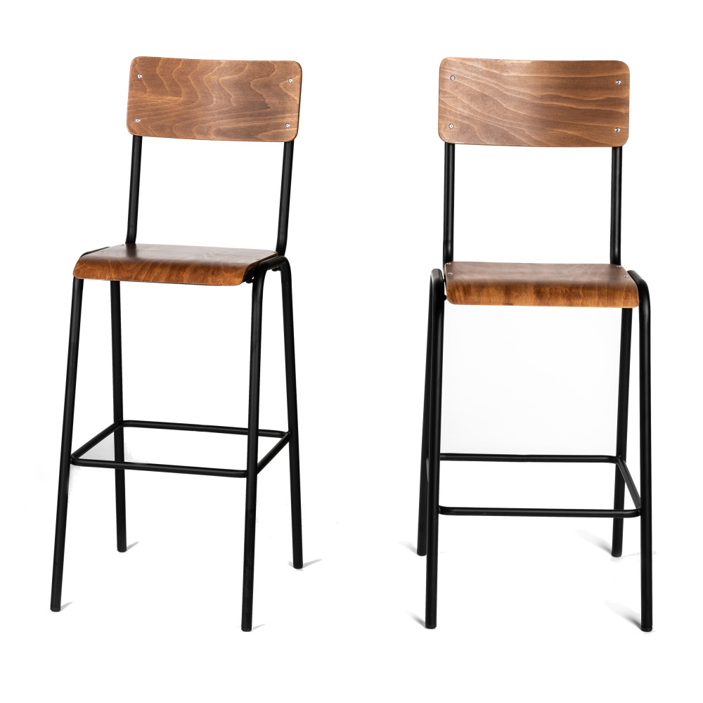 2 chaises de bar métal et bois foncé 77cm (photo) 2 chaises de bar métal et bois foncé 77cm