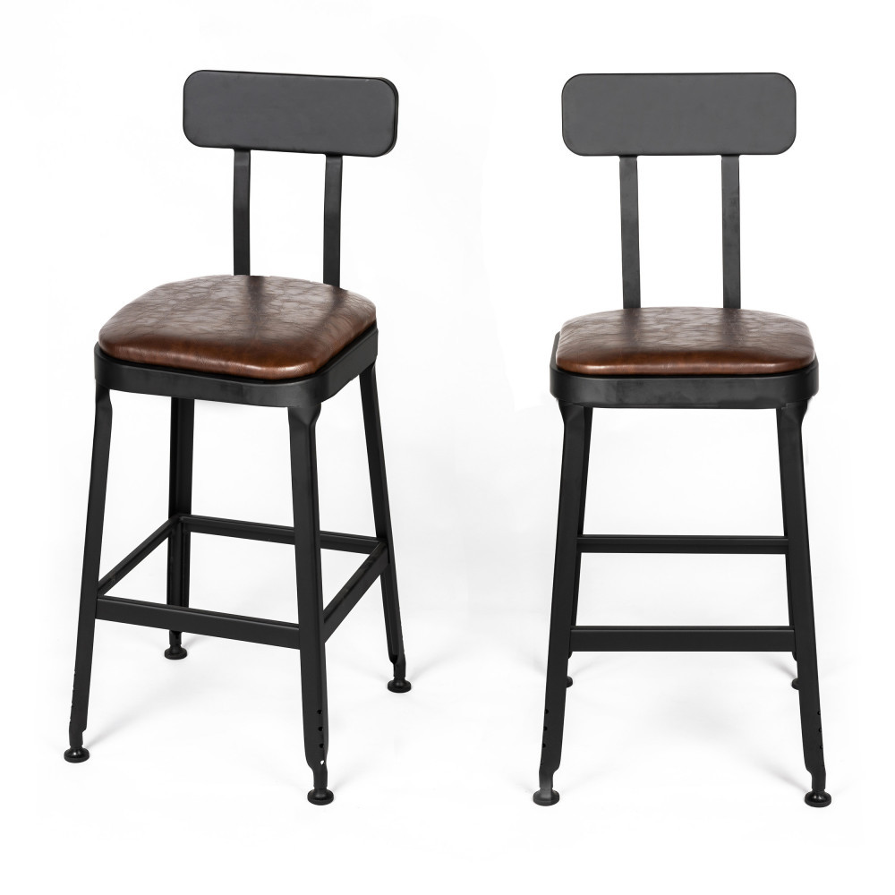 2 chaises de bar métal et simili 63cm marron (photo) 2 chaises de bar métal et simili 63cm marron