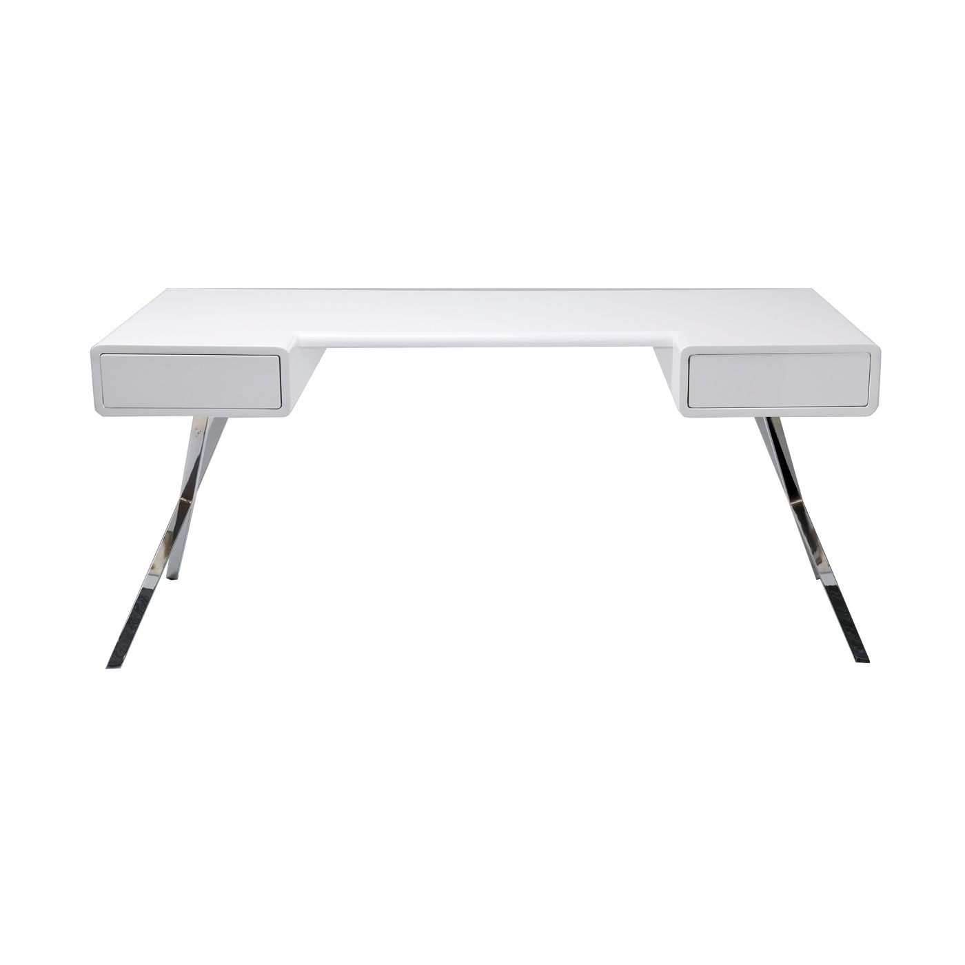 Bureau 2 tiroirs blanc et acier chromé Bureau 2 tiroirs blanc et acier chromé