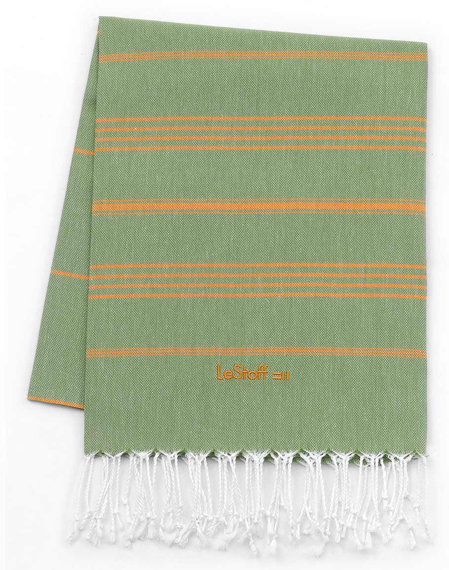 Fouta en coton peigné BIO Olive-Orange 95 x 180 cm