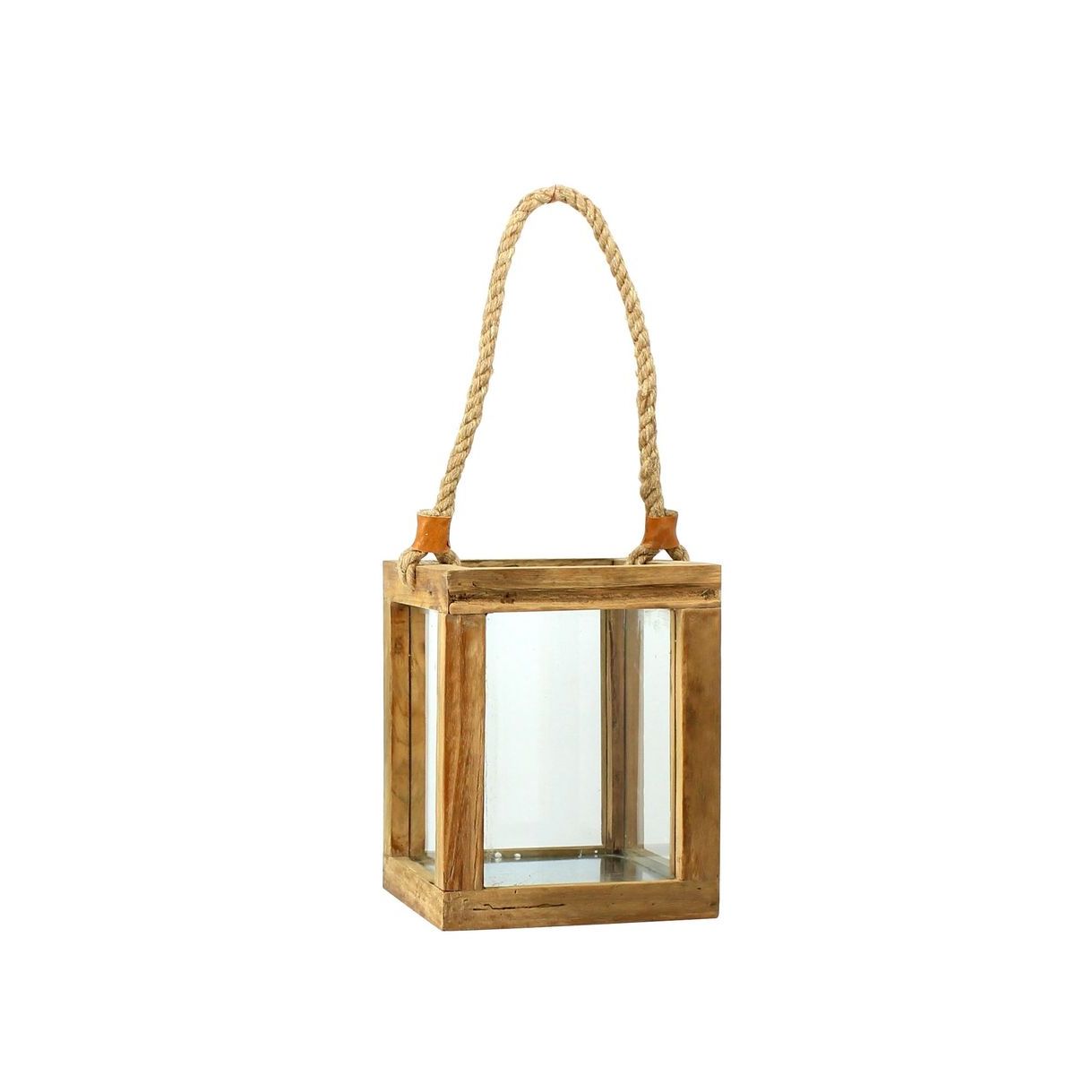 Lanterne en bois de teck couleur naturelle H25cm Lanterne en bois de teck couleur naturelle H25cm