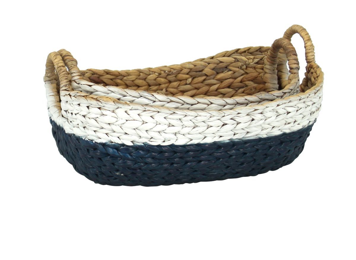 Lot de 2 paniers en jacinthe d'eau blanc et bleu Lot de 2 paniers en jacinthe d'eau blanc et bleu