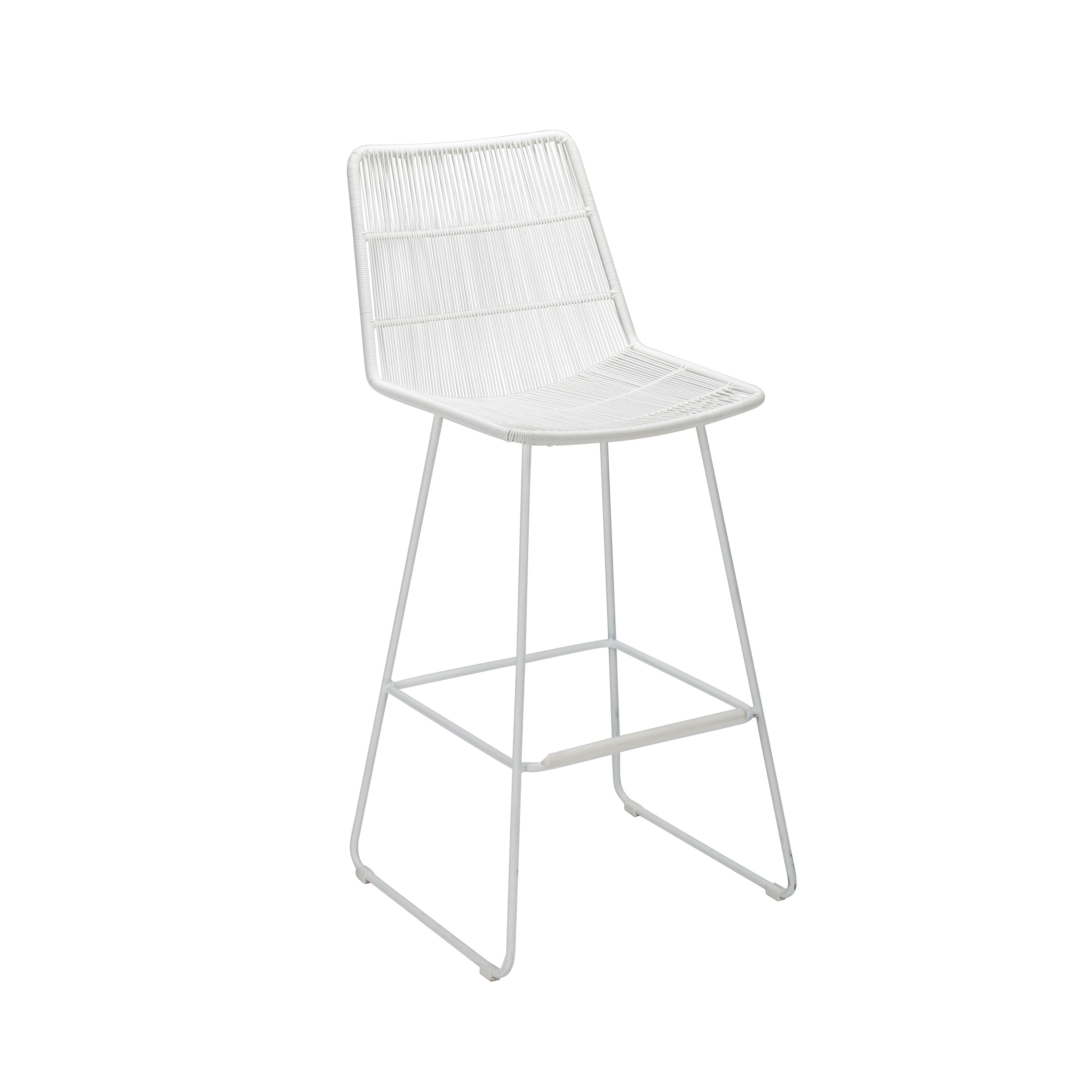 chaise de bar extérieur en polyprolylène blanc et pieds en métal blanc