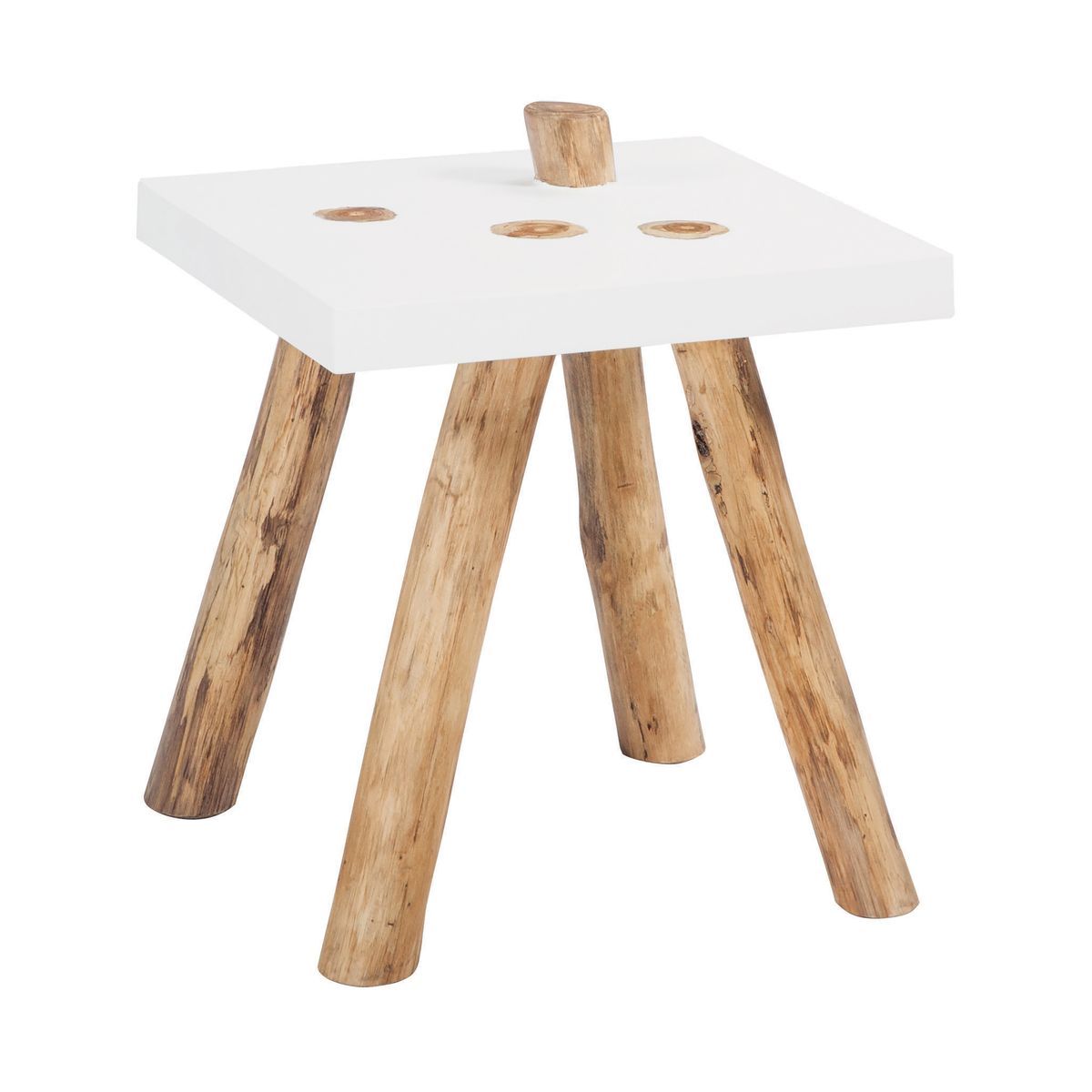 Bout de canapé en bois blanc pieds en teck Bout de canapé en bois blanc pieds en teck