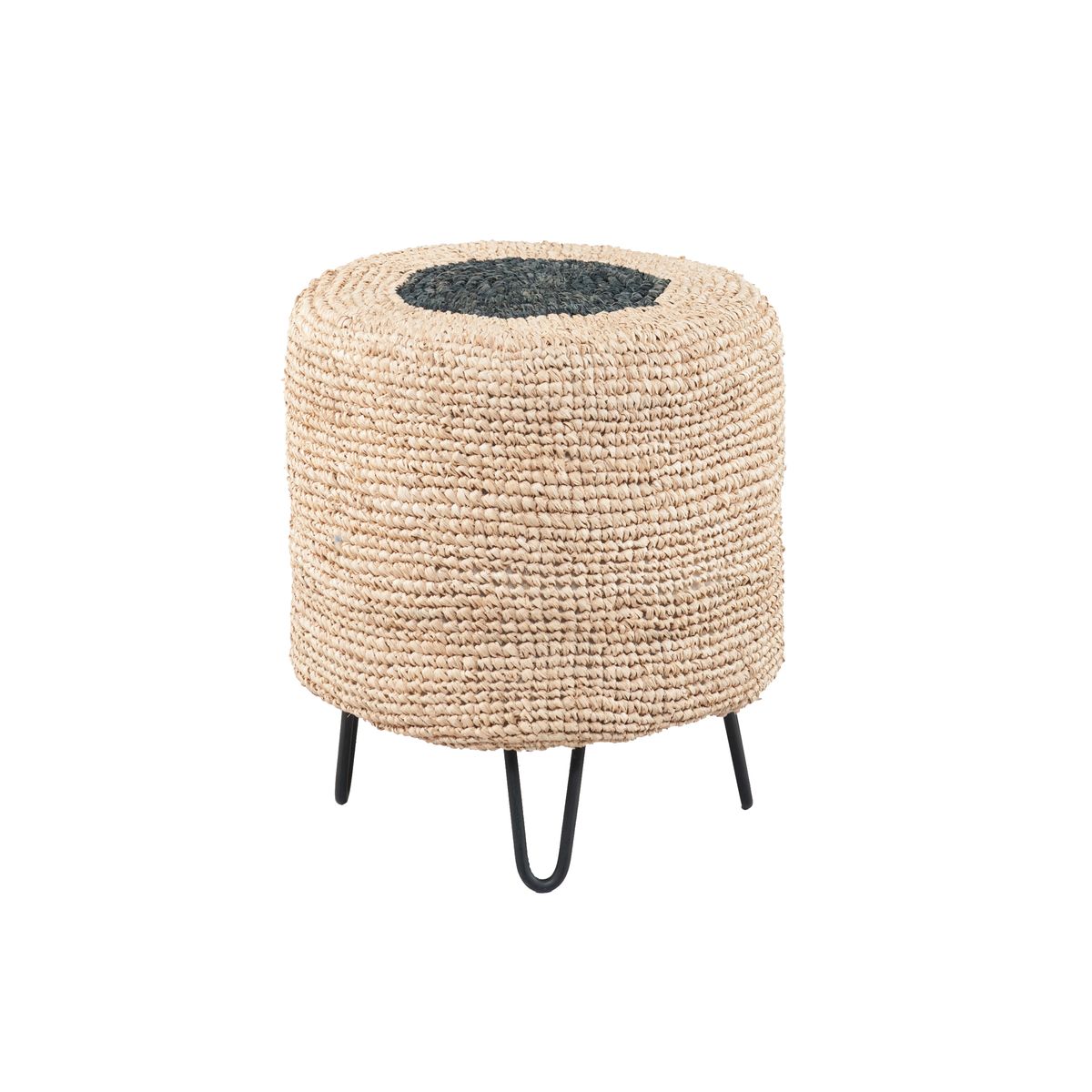 Pouf en raphia pieds en métal noir Pouf en raphia pieds en métal noir