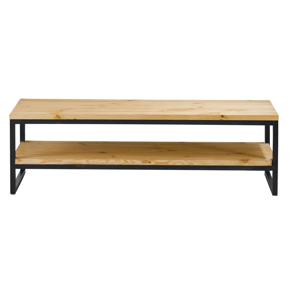 Meuble TV pin massif ciré et métal 130 cm Meuble TV pin massif ciré et métal 130 cm