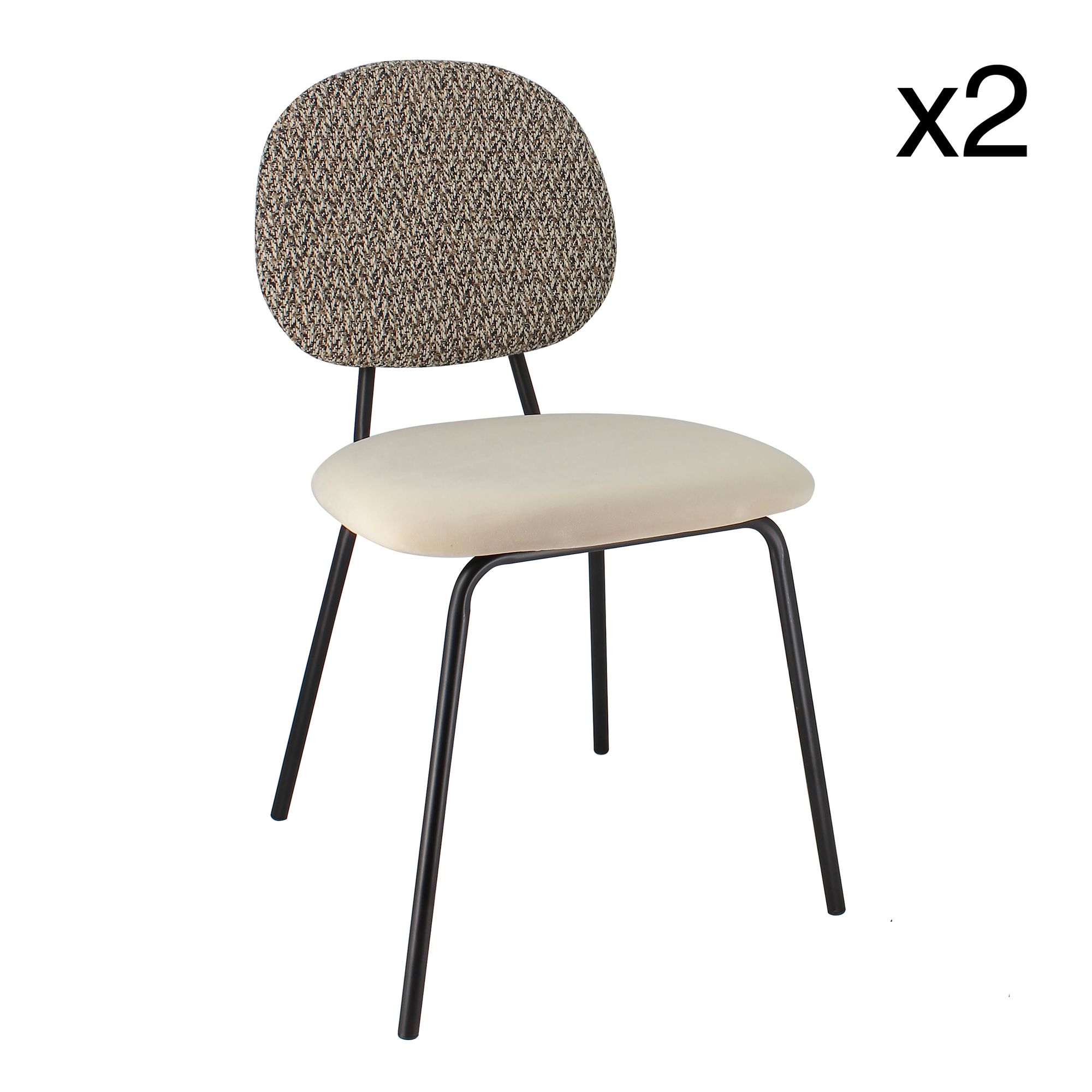 Lot de 2 chaises en velours écru pieds en métal noir Lot de 2 chaises en velours écru pieds en métal noir