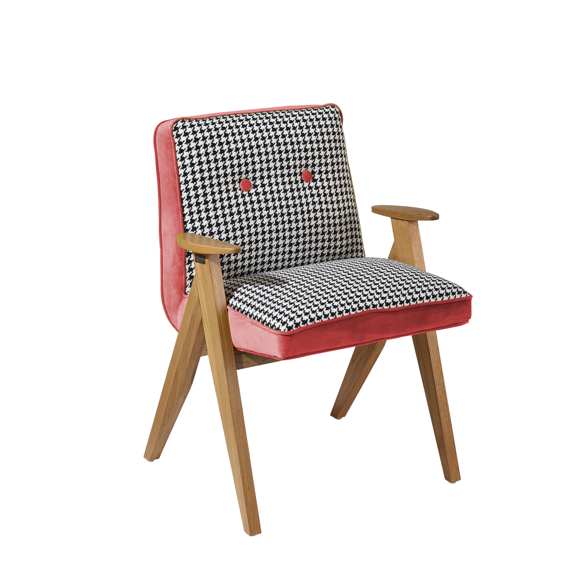 Fauteuil tissu pied de poule et velours brique Fauteuil tissu pied de poule et velours brique