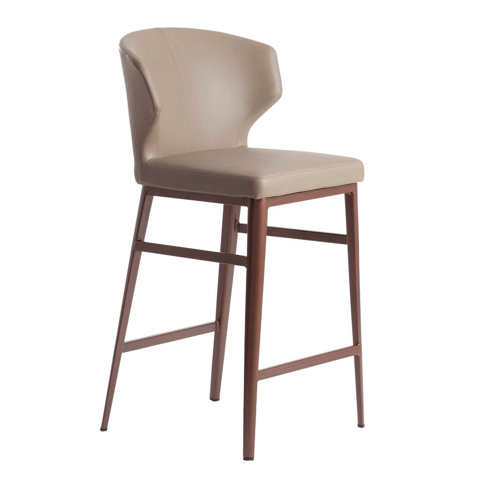 Chaise de bar effet cuir taupe pieds en acier Chaise de bar effet cuir taupe pieds en acier