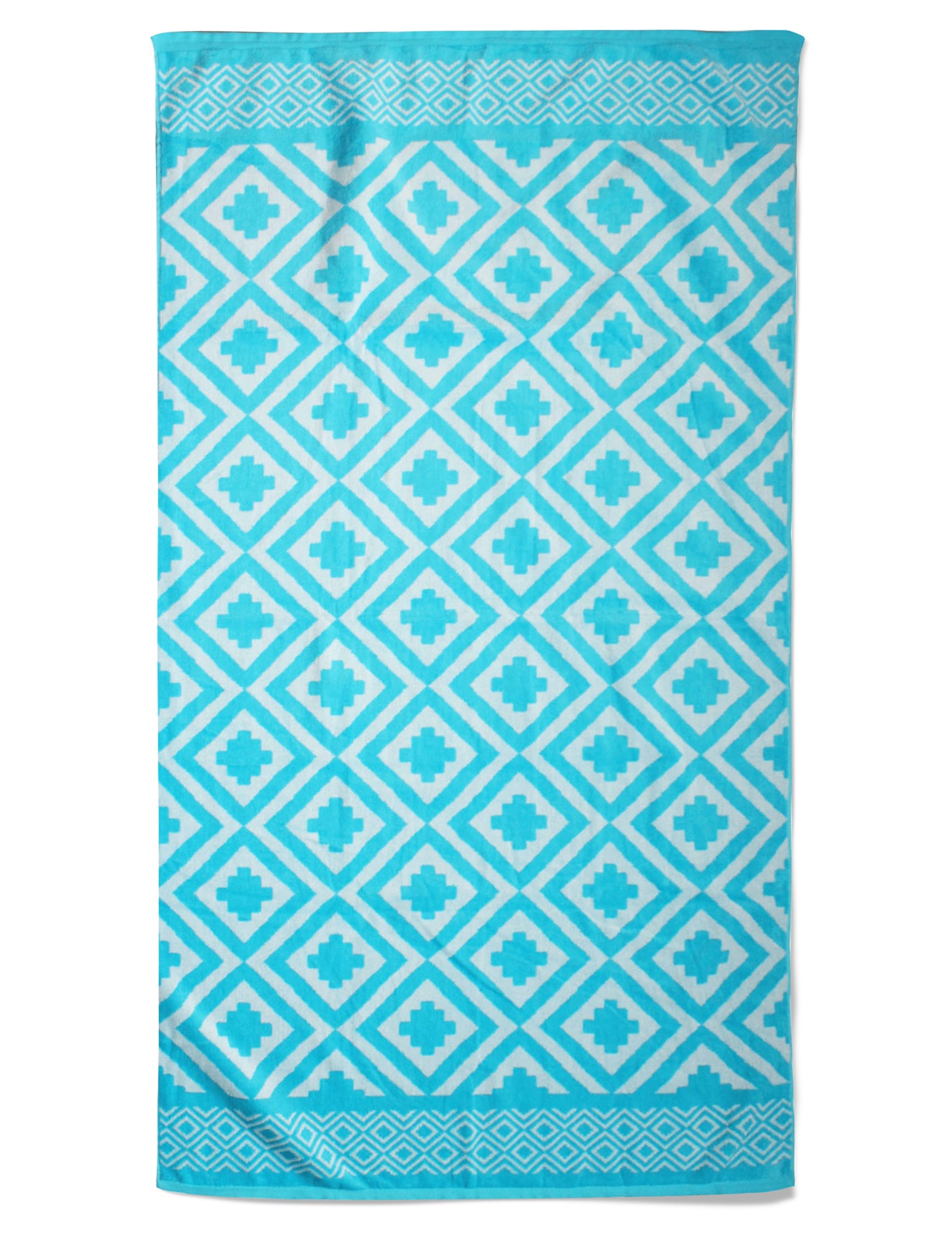 Serviette de plage éponge velours bleu turquoise mikonos 86 x 160