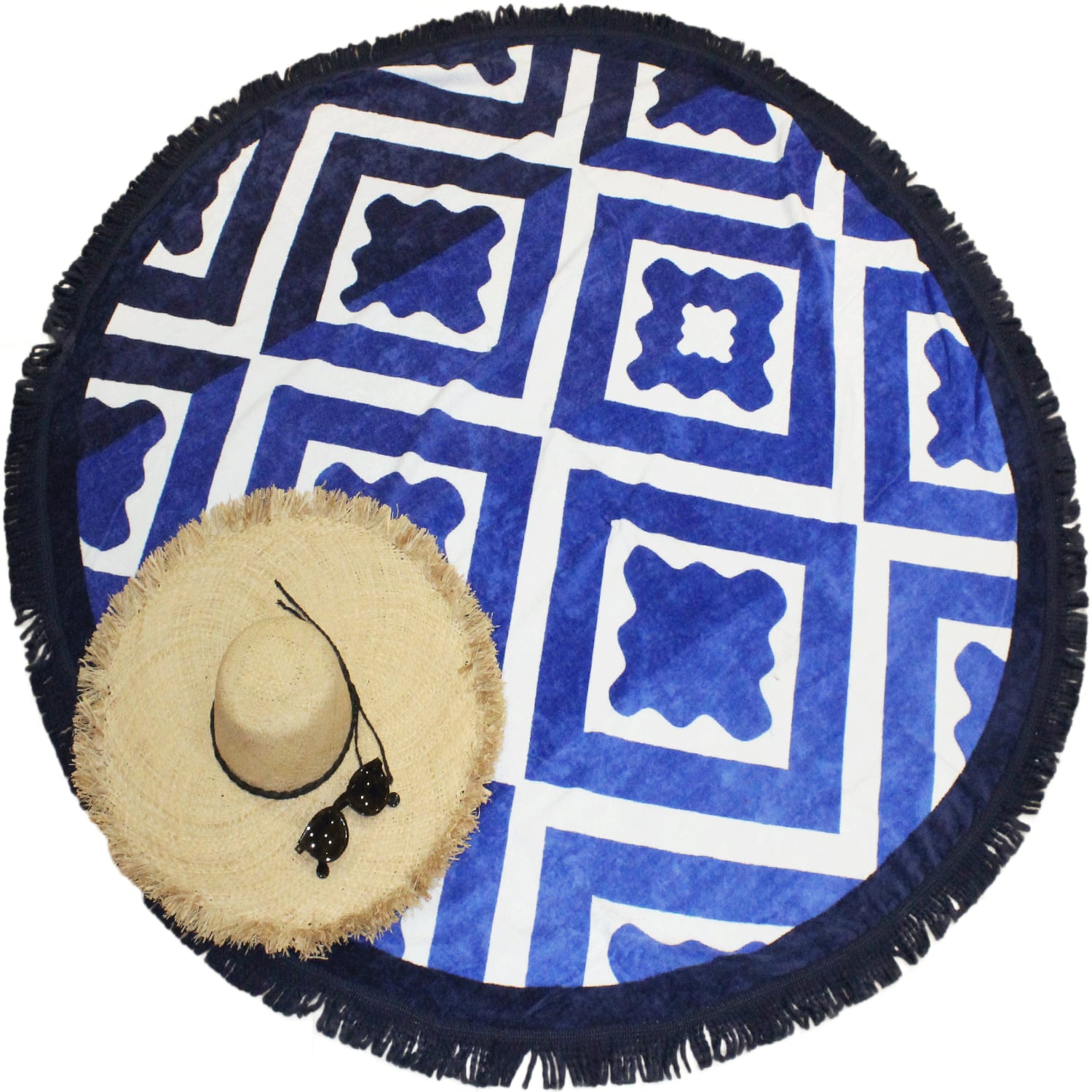 Serviette de plage éponge velours ronde bleue Seramiko 150 Serviette de plage éponge velours ronde bleue Seramiko 150