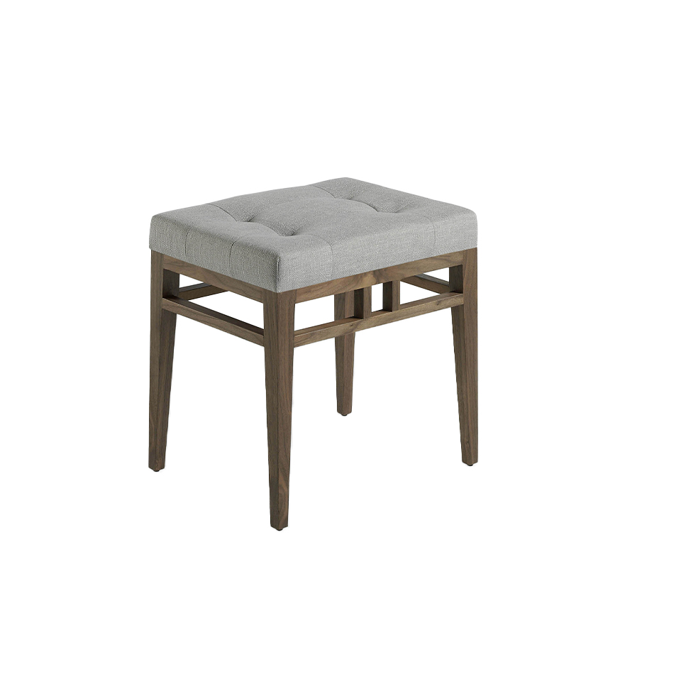 Banc en tissu gris structure placage noyer L48 (photo) Banc en tissu gris structure placage noyer L48