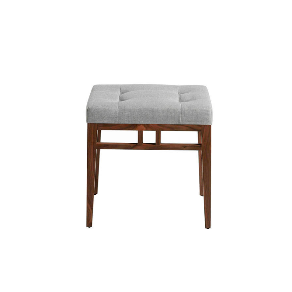 Tabouret tissu gris et structure en bois plaqué noyer. - Vue supplémentaire 2