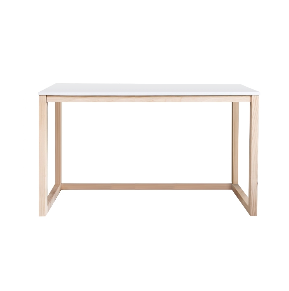 Bureau blanc pieds en bois de pin 100 cm (photo) Bureau blanc pieds en bois de pin 100 cm