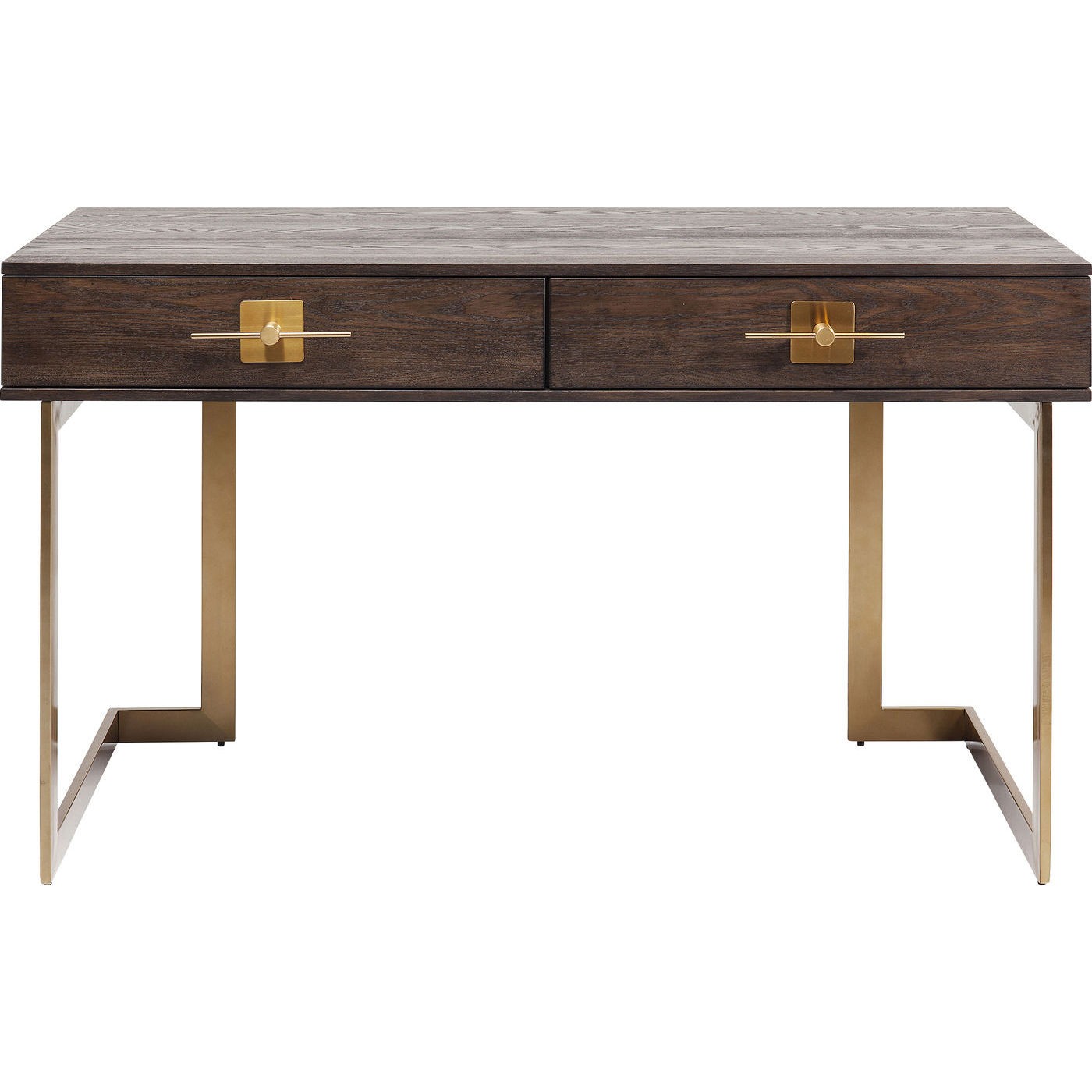 Bureau 2 tiroirs rétro marron et acier doré Bureau 2 tiroirs rétro marron et acier doré