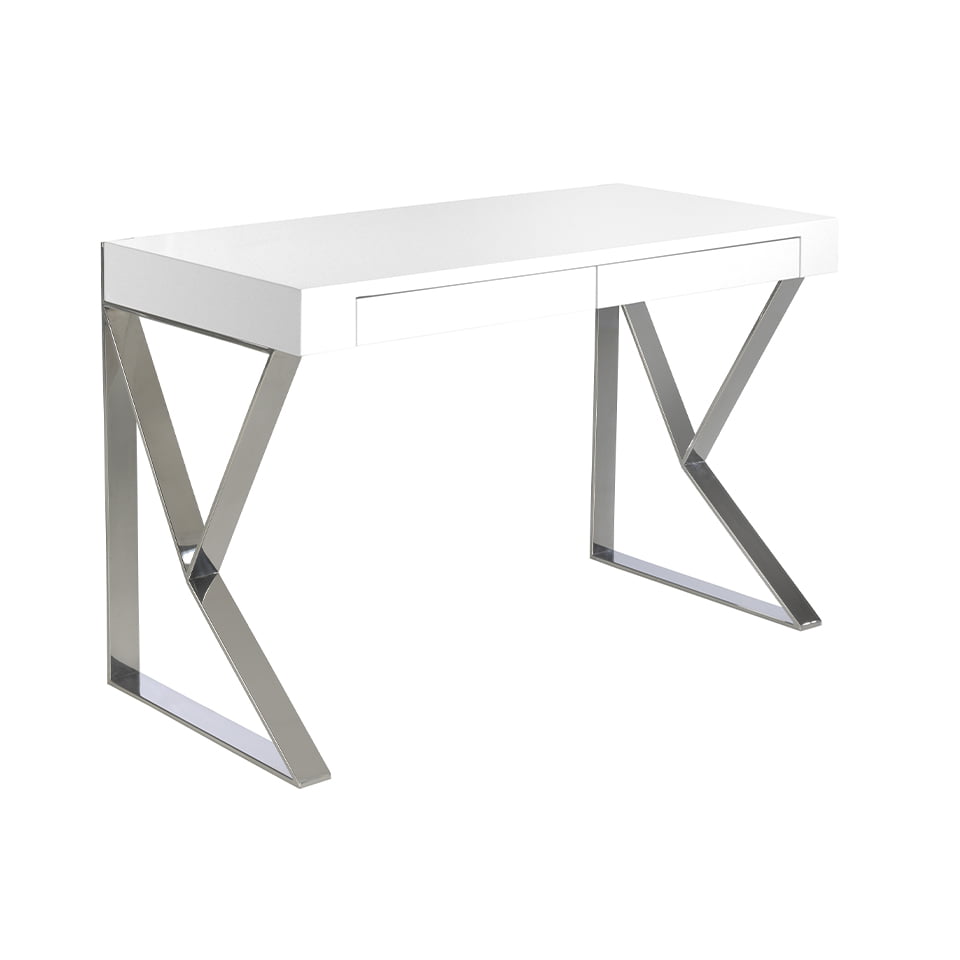 Bureau laqué blanc L120 avec pieds en acier