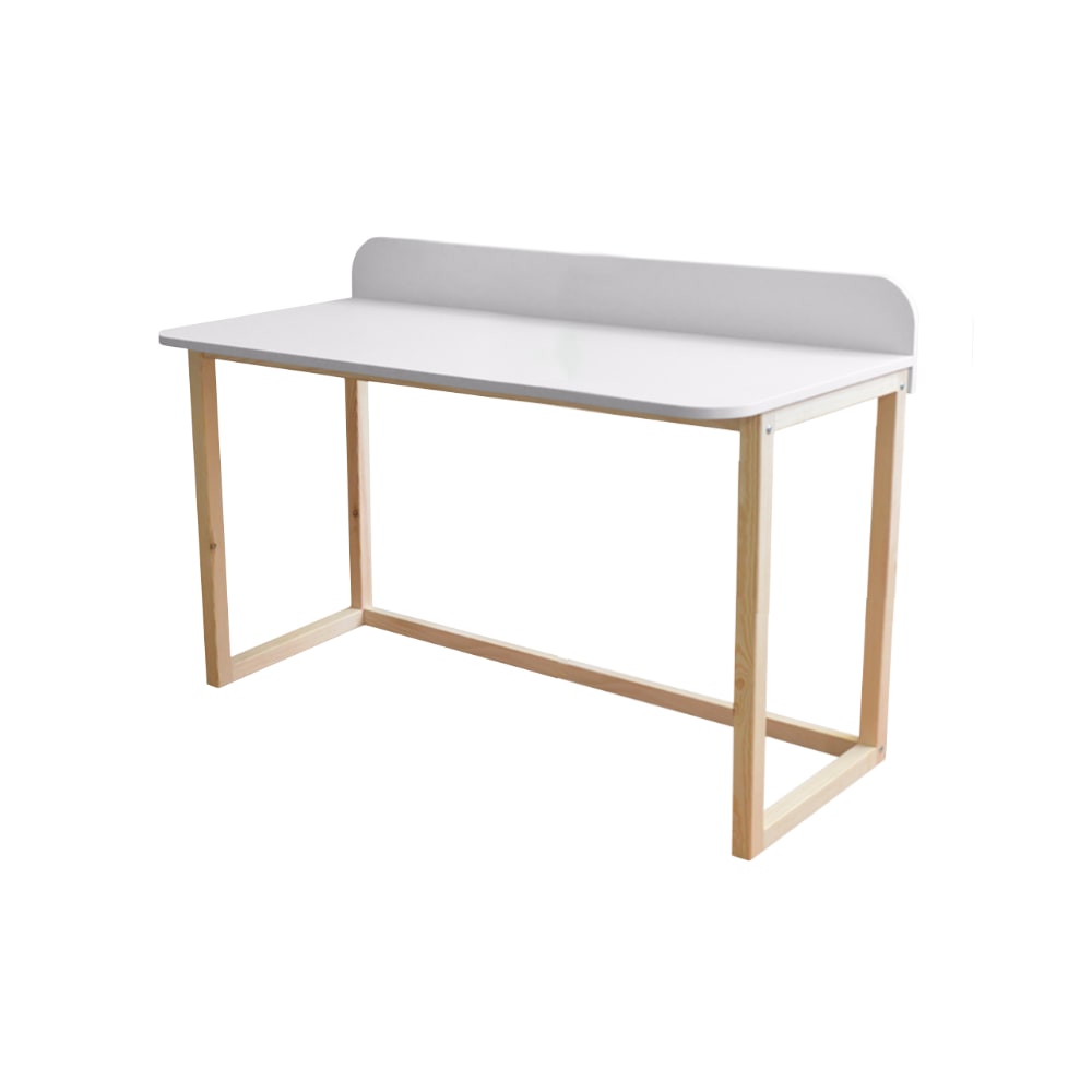 Bureau avec rebord blanc pieds en bois de pin 120 cm Bureau avec rebord blanc pieds en bois de pin 120 cm