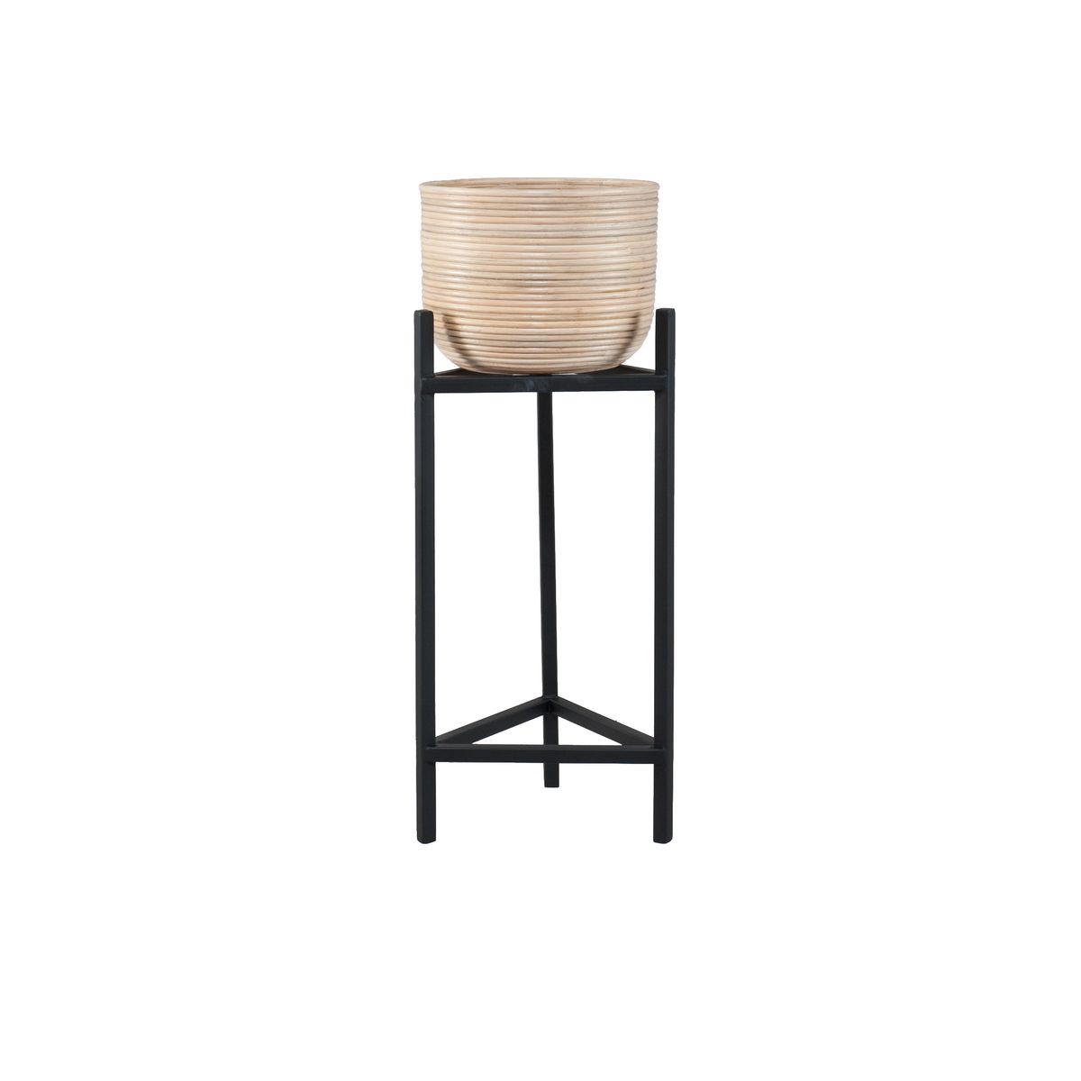 Cache-pot en rotin pieds en métal noir 30cm- h66-78cm