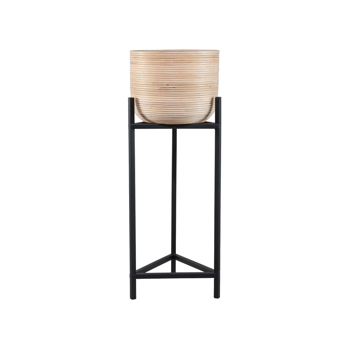 Cache pot en rotin pieds en métal noir 35cm h78-95cm