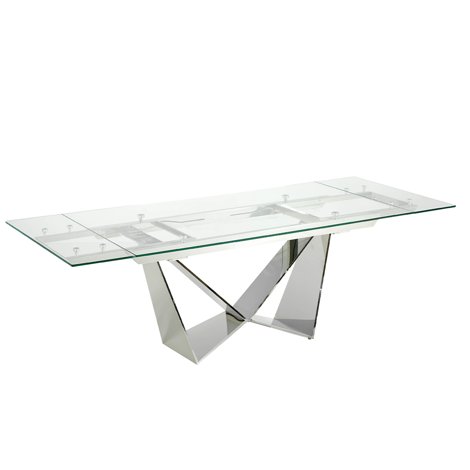 Table extensible L160/220 en verre trempé et acier inoxydable