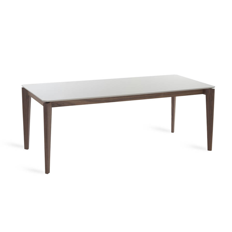 Table L200 rectangulaire MDF RAL7044 brillant et placage noyer Table L200 rectangulaire MDF RAL7044 brillant et placage noyer