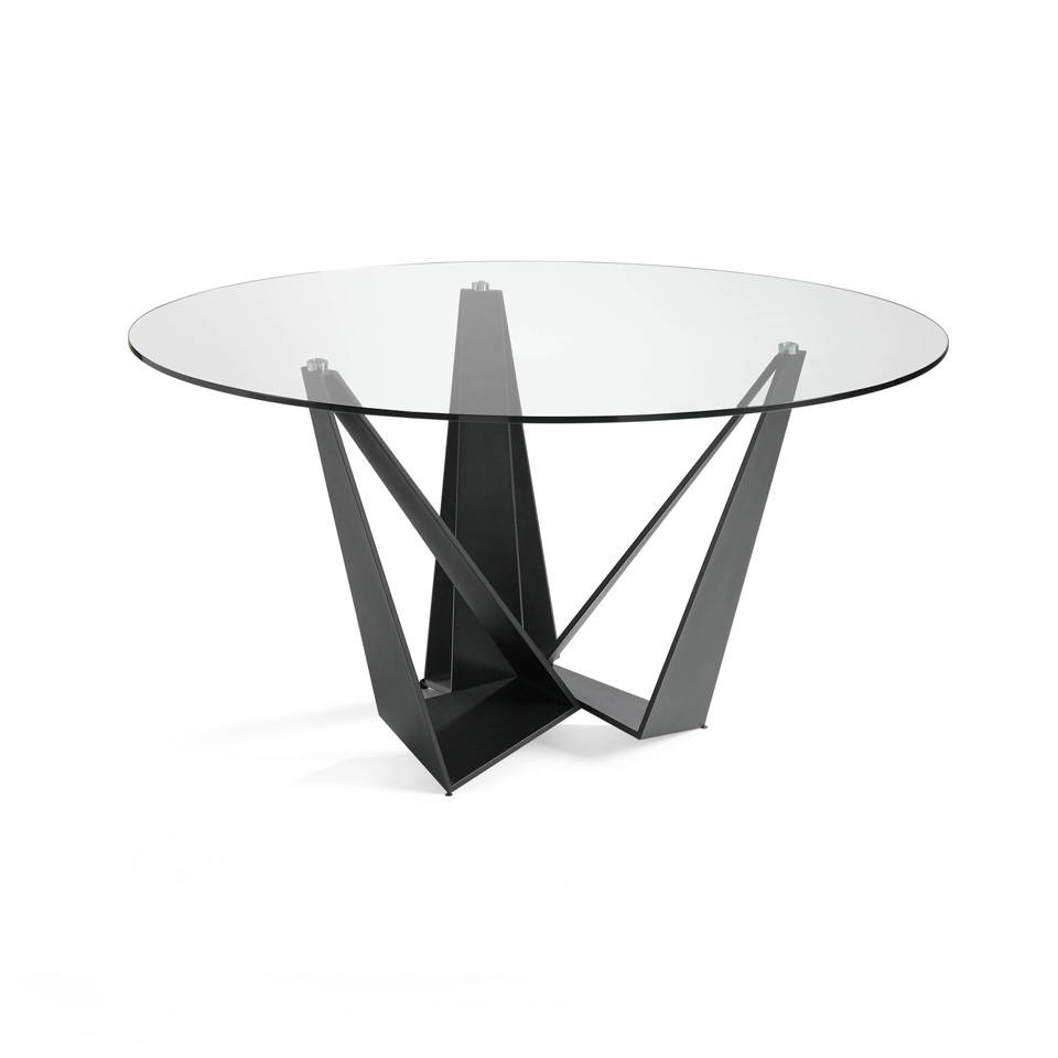 Table ronde en verre trempé et acier noir mat D150