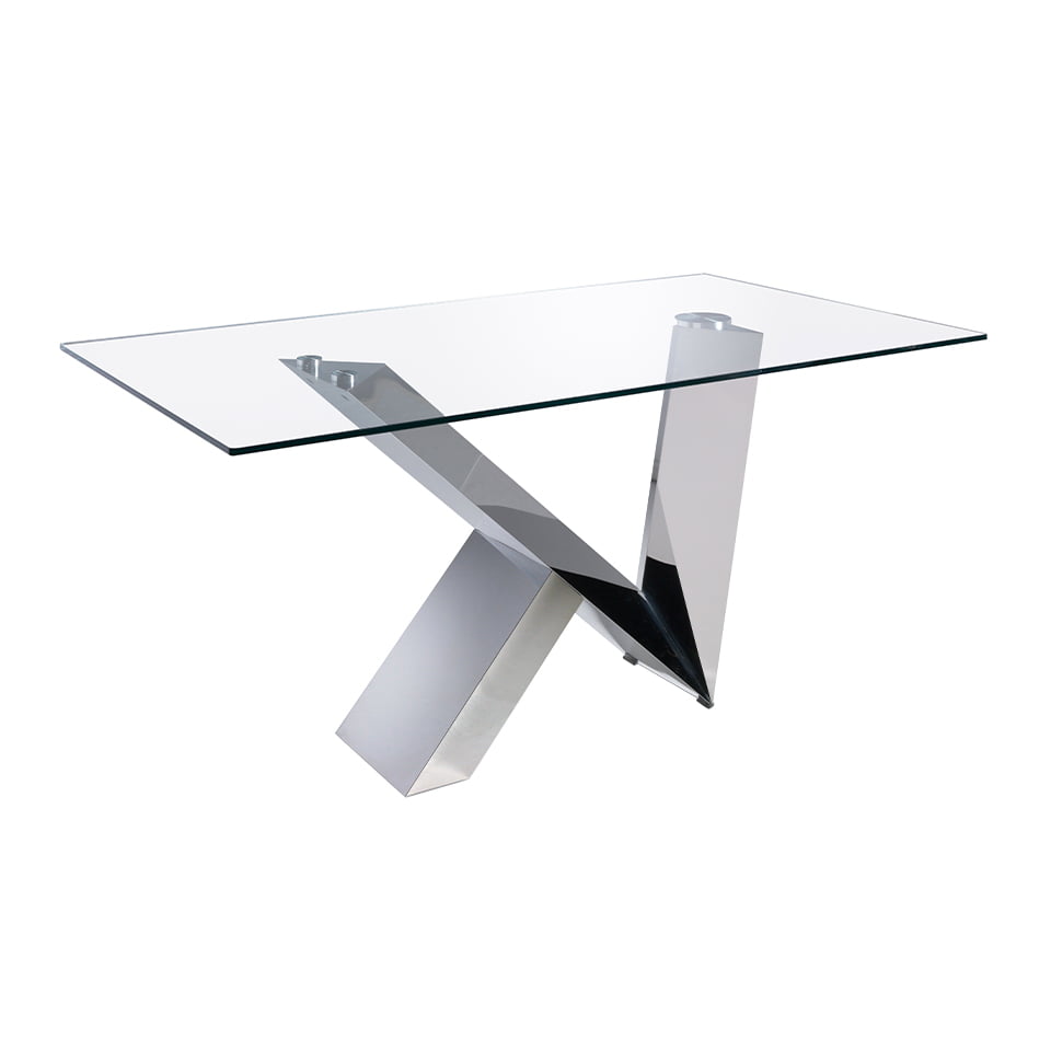 Table rectangulaire verre trempé et pieds en acier L200