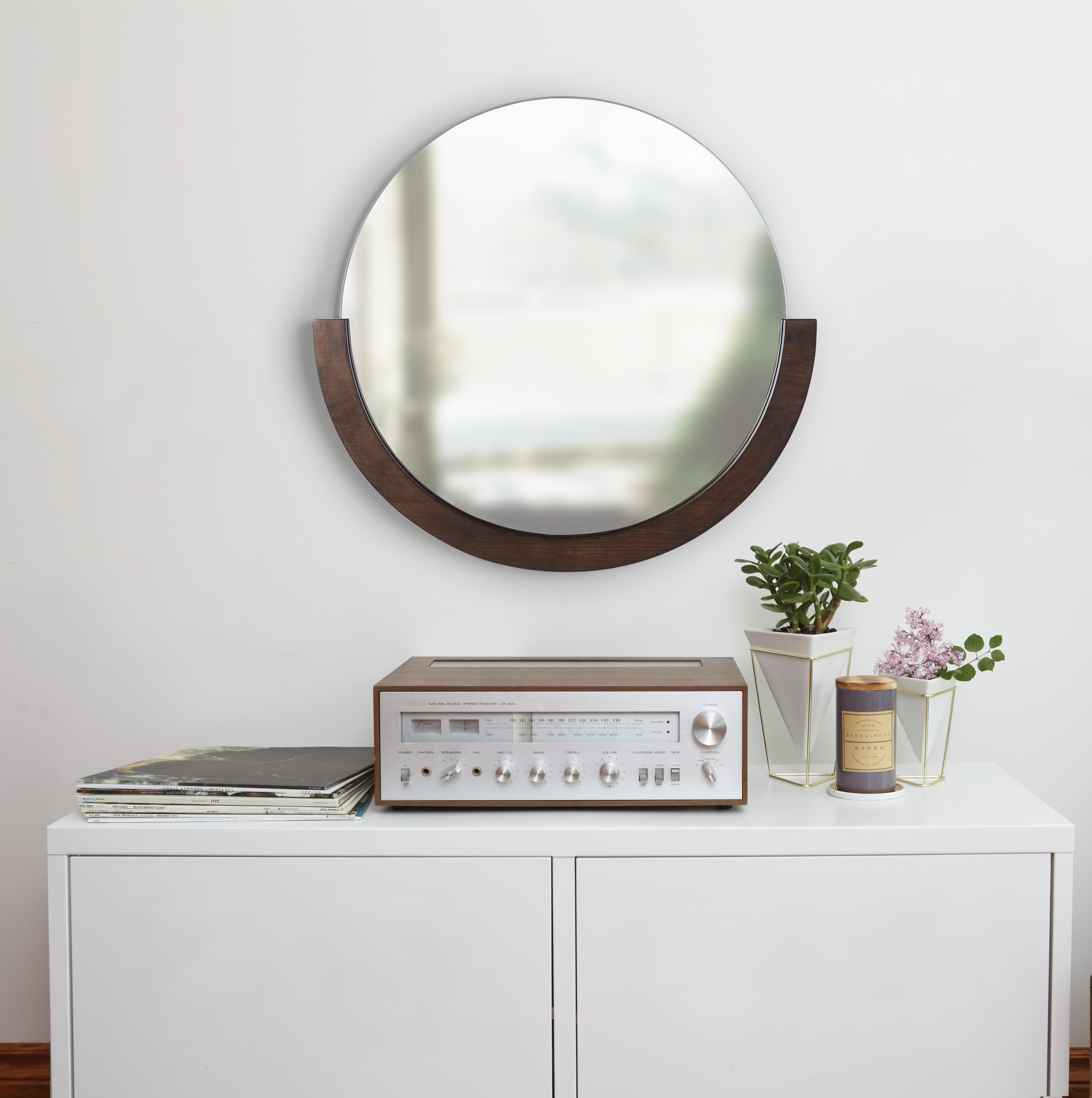 Miroir rond bois coloris noyer D 82cm