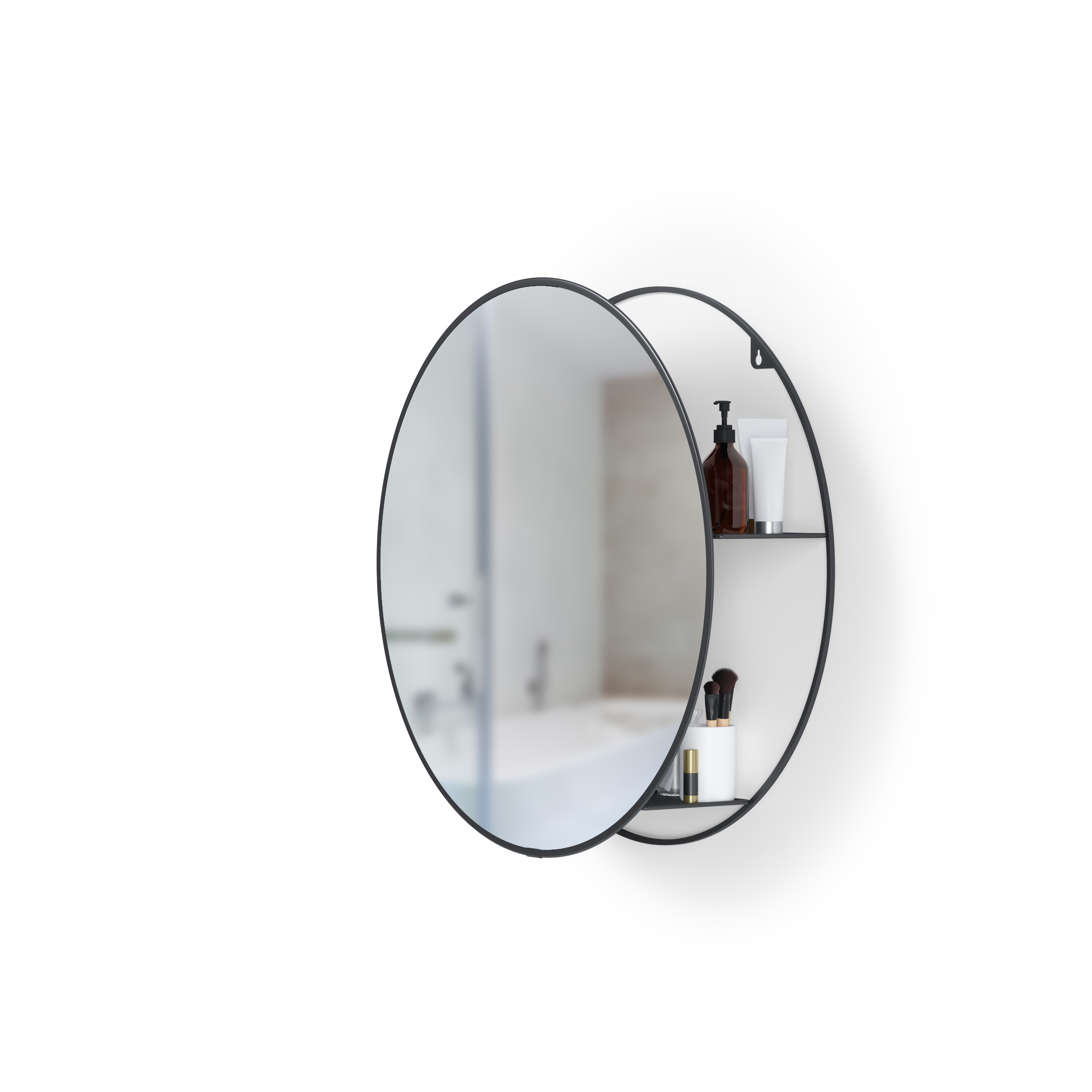 Miroir et étagères de rangement en métal, 51x14cm, noir Miroir et étagères de rangement en métal, 51x14cm, noir
