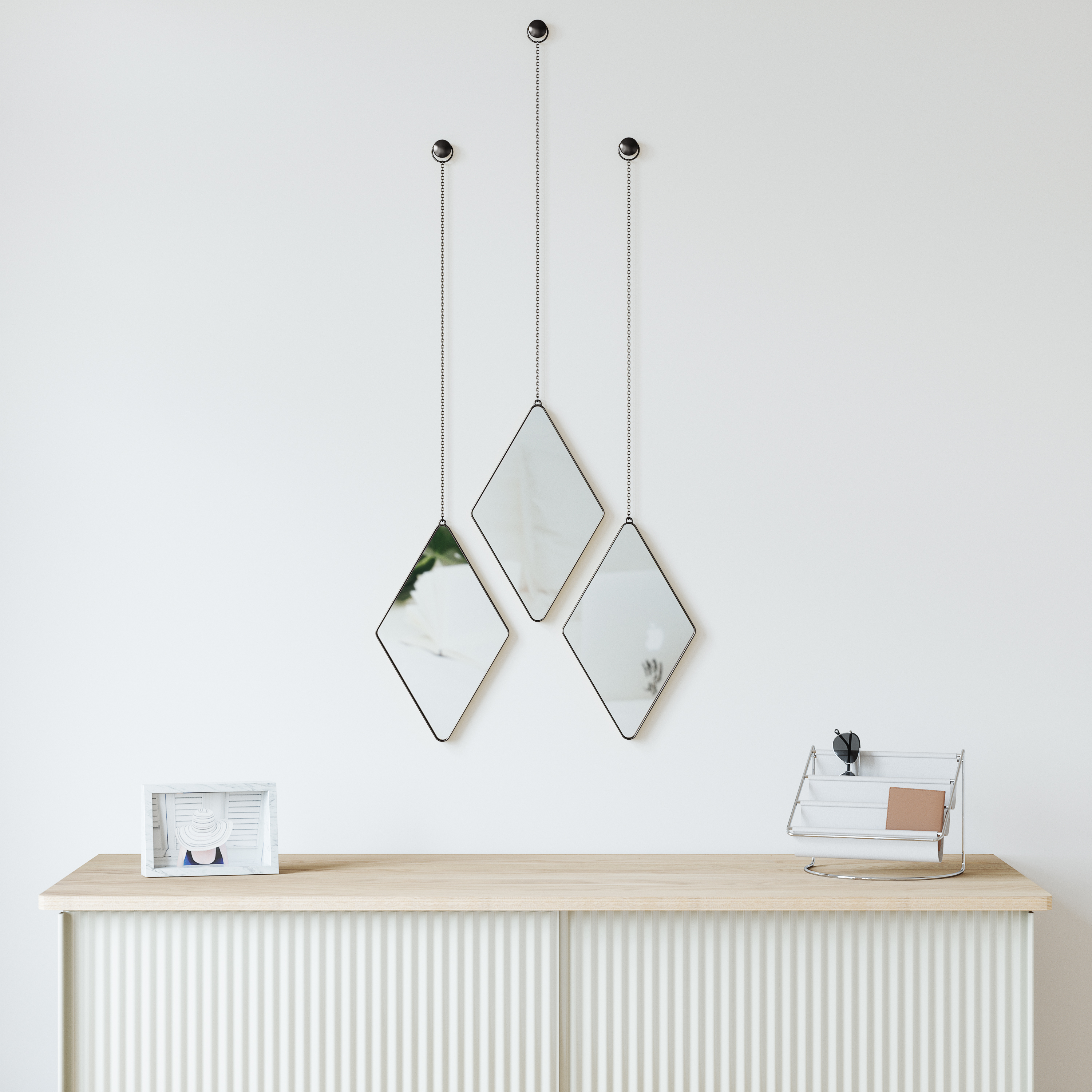Lot de 3 Miroirs suspendus, noir (photo) Lot de 3 Miroirs suspendus, noir